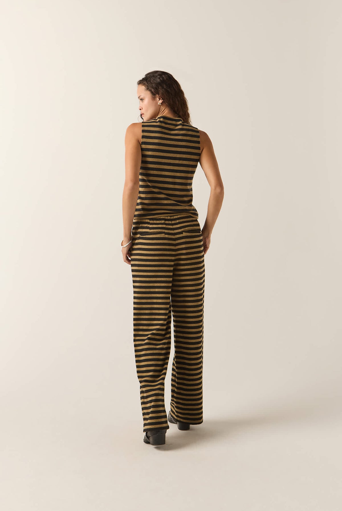 Women's The Audrey Knit Top in the color Washed Black/Khaki Stripe - Additional Fit image