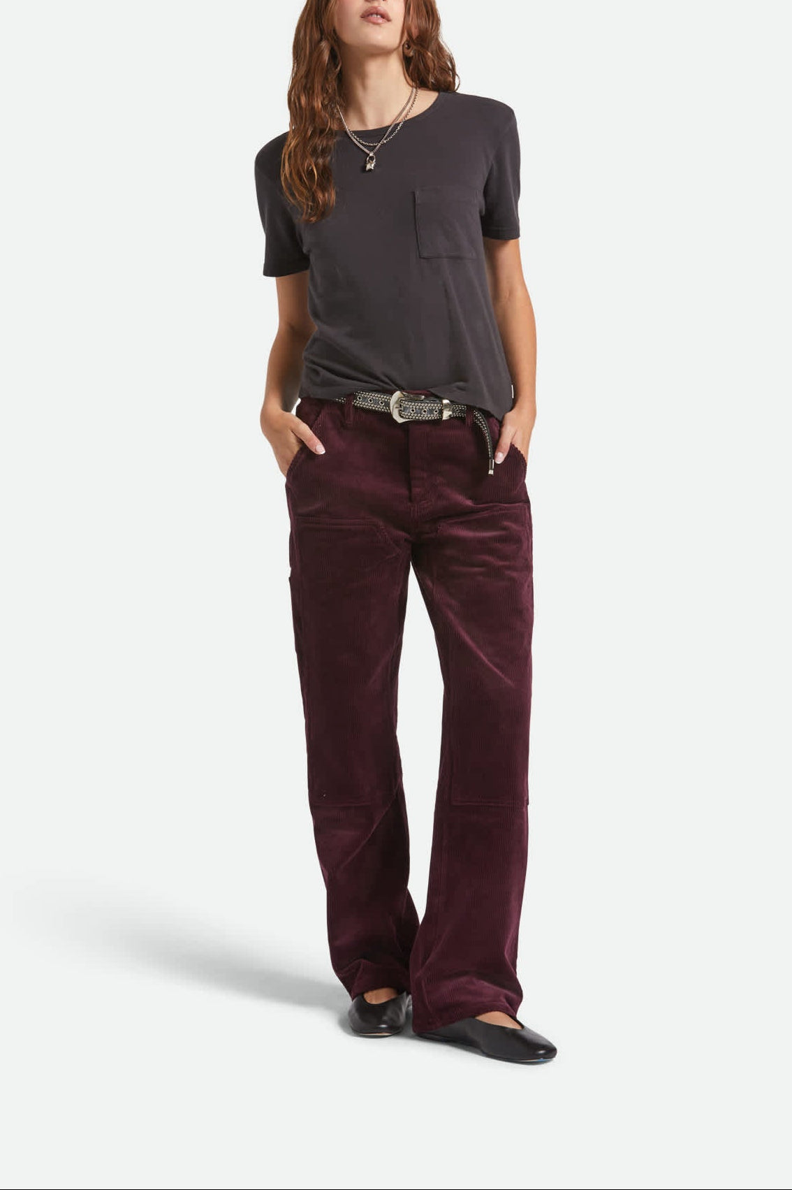 Women's Essex Patched Painter Pant in the color Port - Additional Fit image