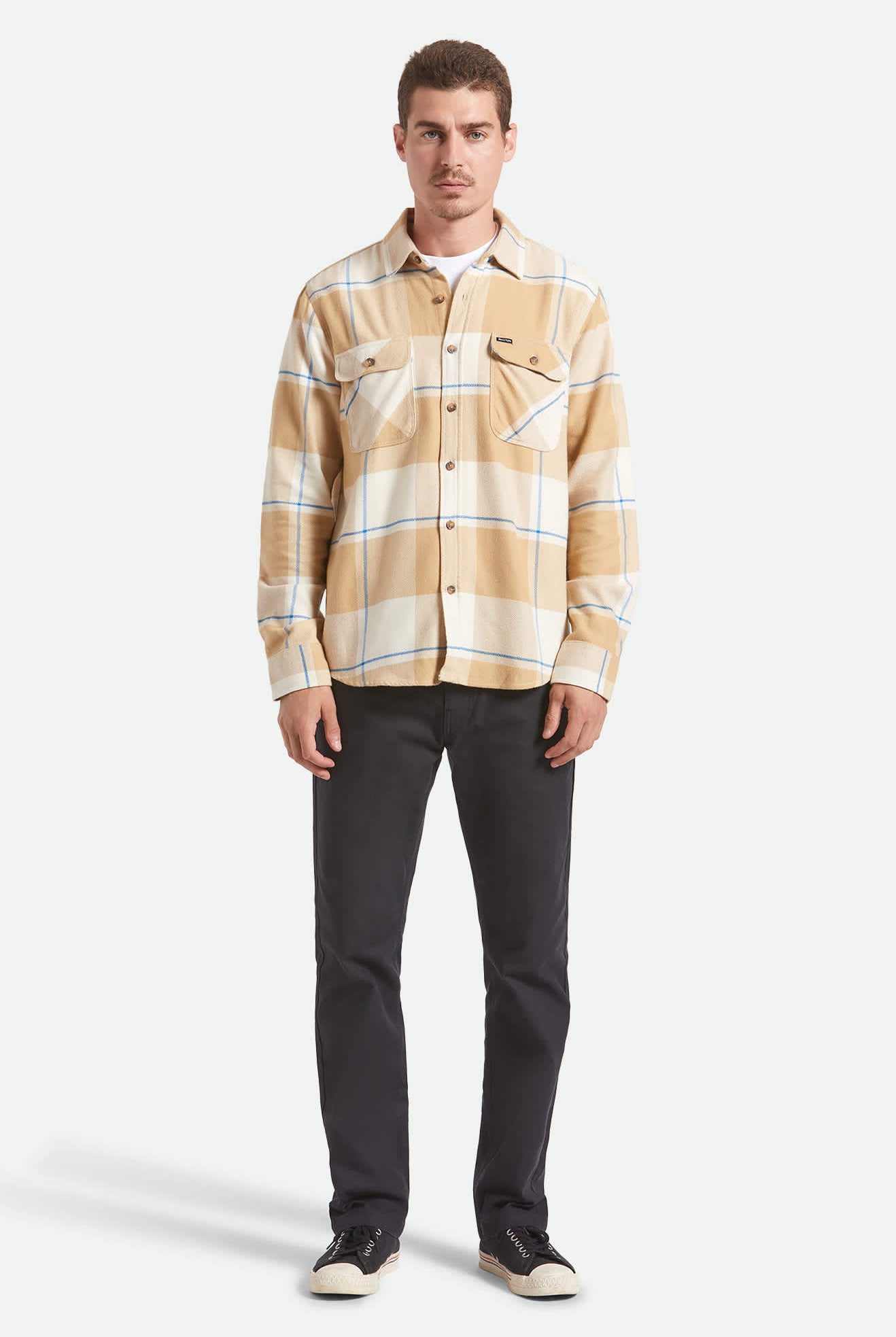 Men's Bowery Flannel in the color Whitecap/Sand/Cyber Blue - Additional Fit image
