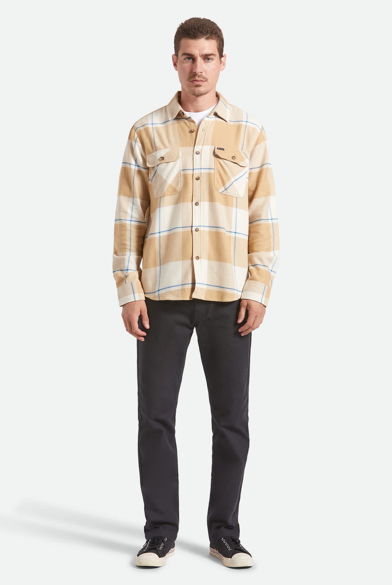 Men's Bowery Flannel in the color Whitecap/Sand/Cyber Blue - Additional Fit image