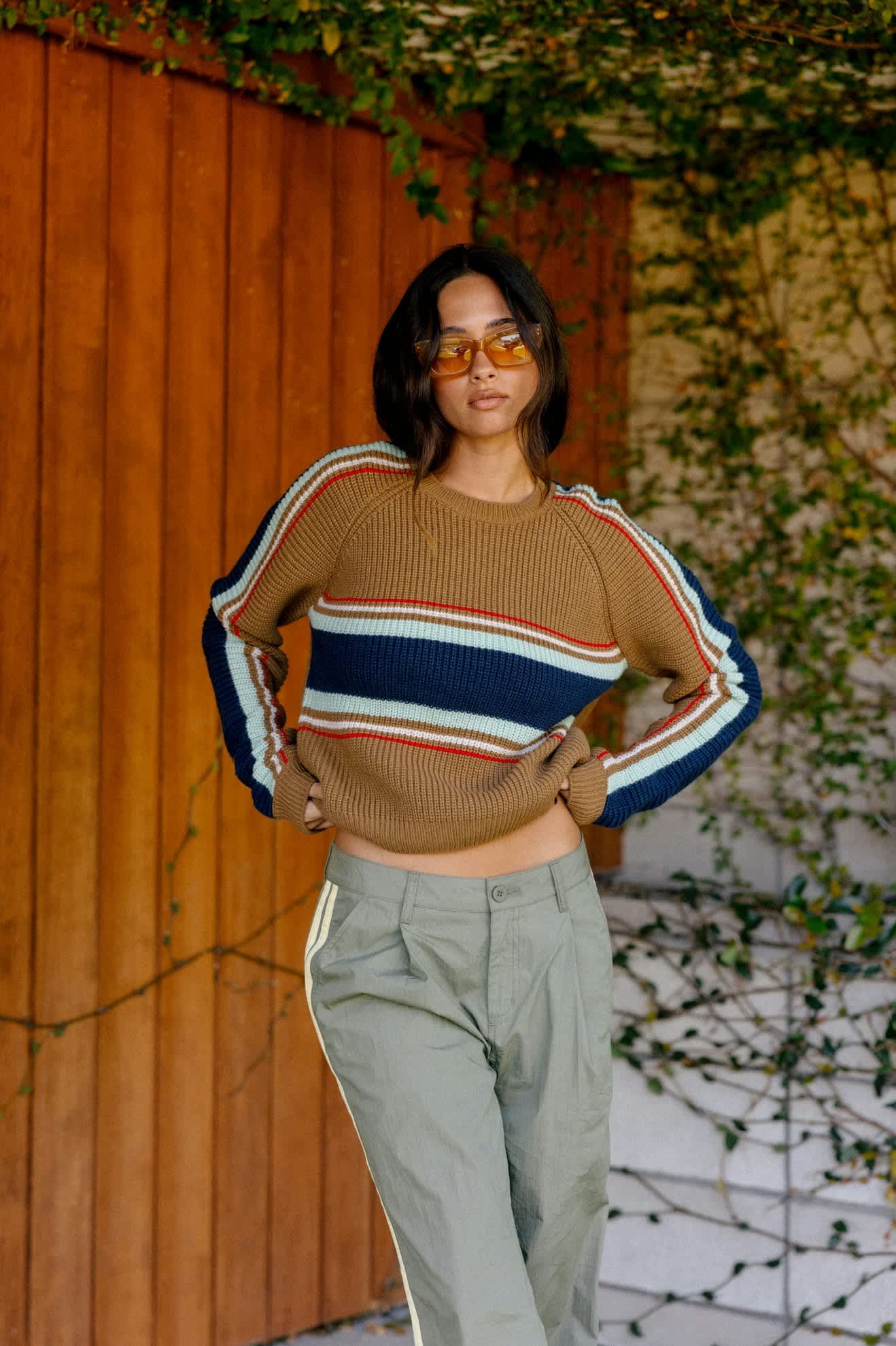 Women's Racing Stripe Crew Sweater in the color Washed Copper - Men's Lifestyle image