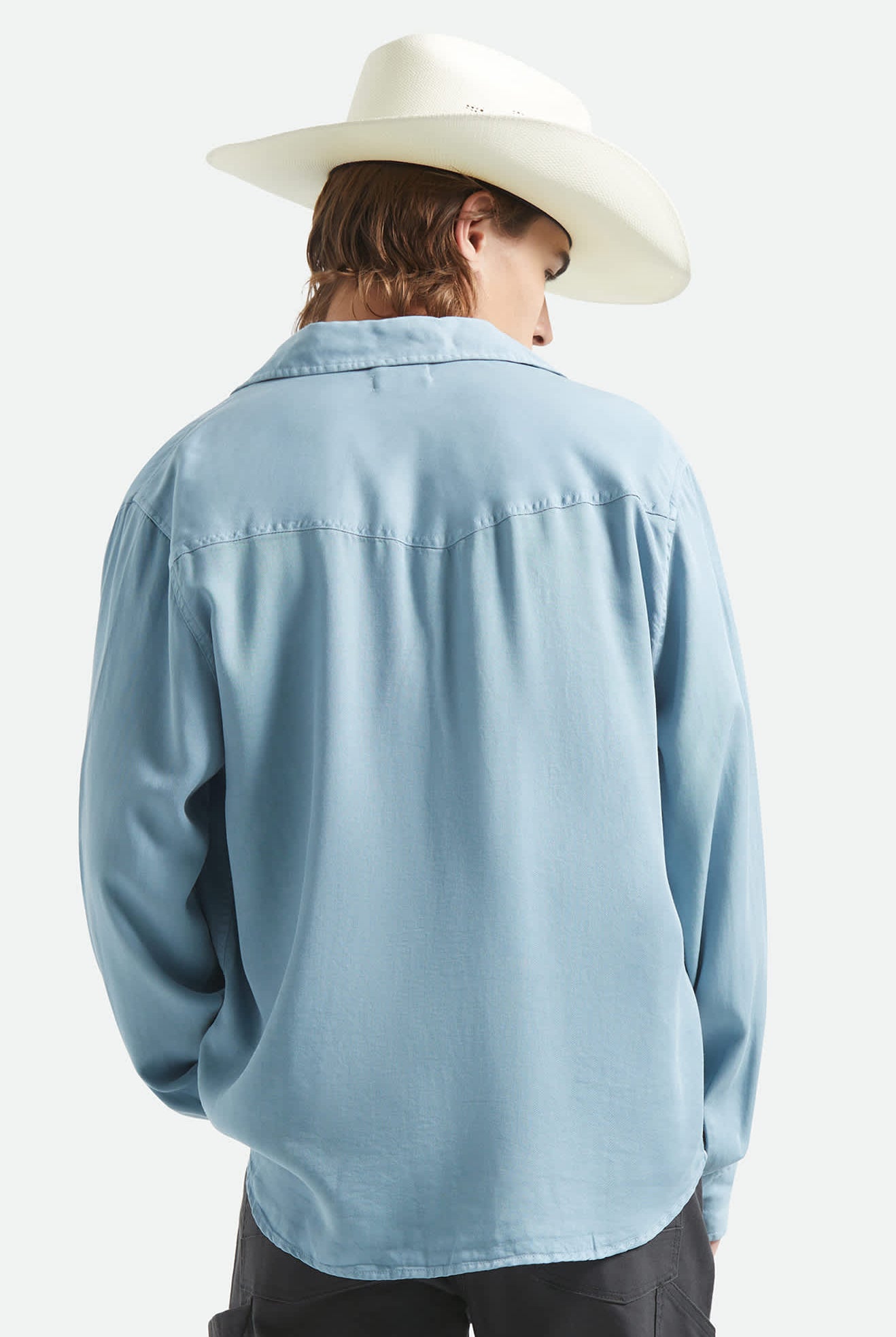 Men's Cool Comfort Wayne Long Sleeve Shirt in the color Dusty Blue - Men's Back View