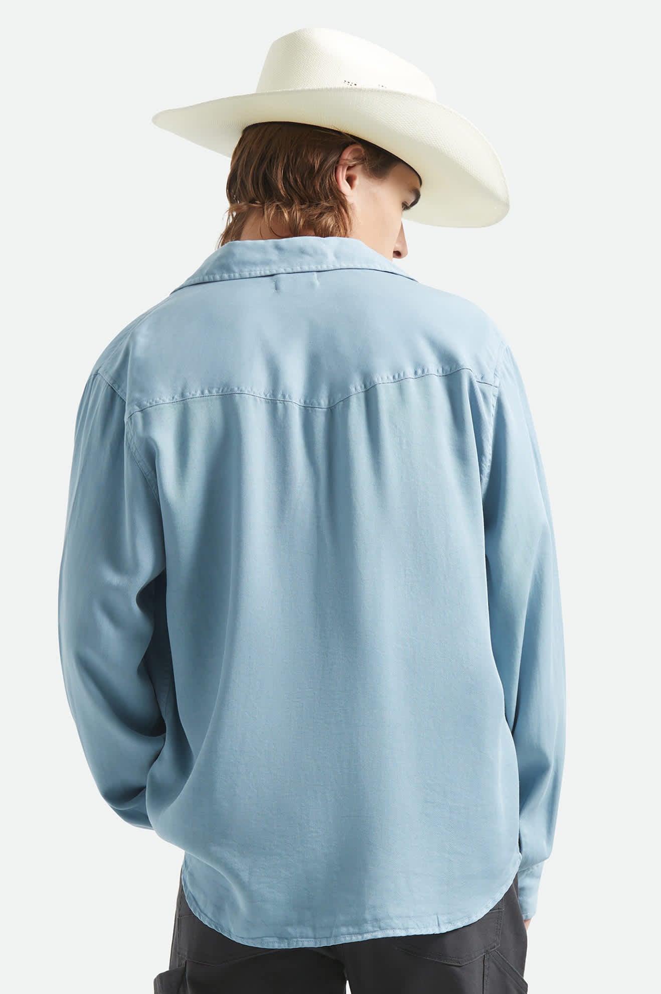 Men's Cool Comfort Wayne Long Sleeve Shirt in the color Dusty Blue - Men's Back View