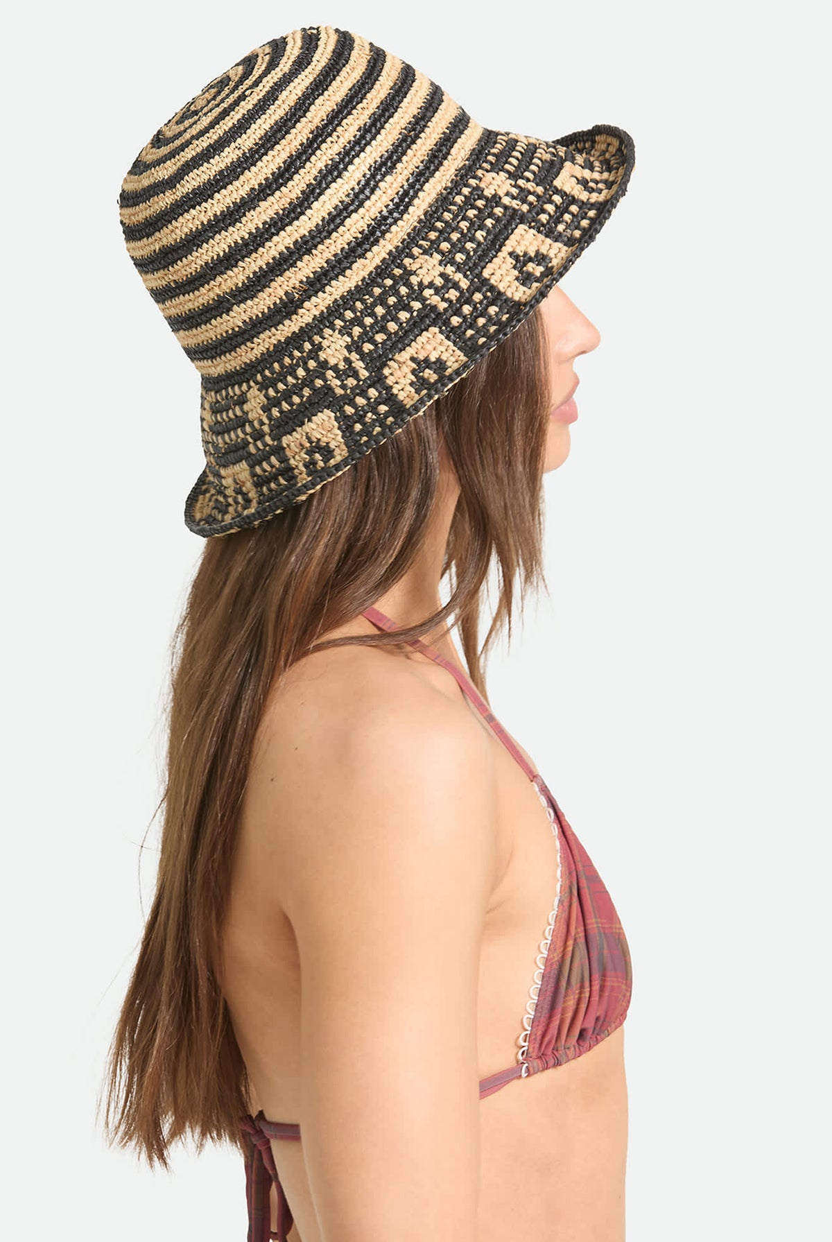 Women's Redding Packable Straw Bucket Hat in the color Black/Natural - Women's Side View