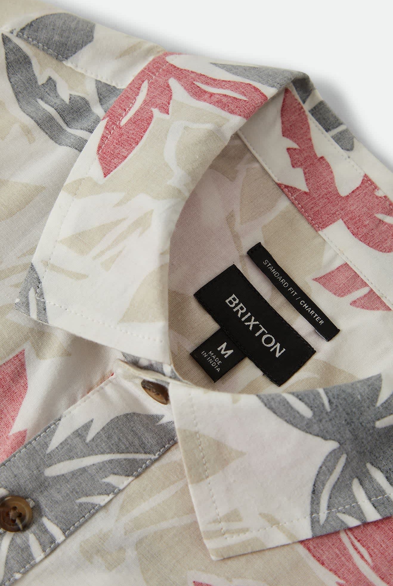 Men's Charter Print Short Sleeve Shirt in the color Off White/Black/Red Palm Floral - Additional Laydown image