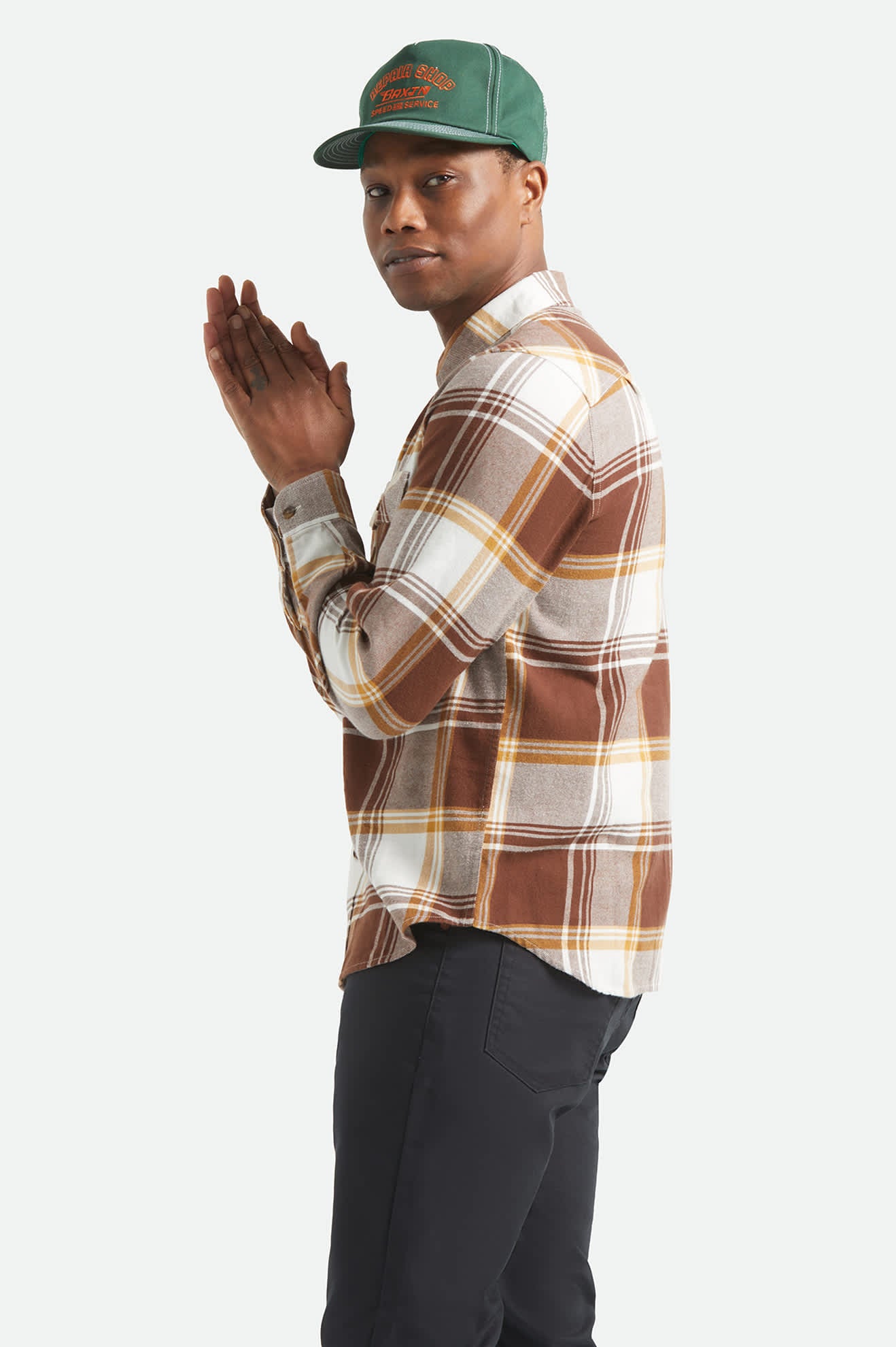 Men's Bowery Lightweight Ultra Soft Flannel in the color Chocolate/Off White - Men's Side View