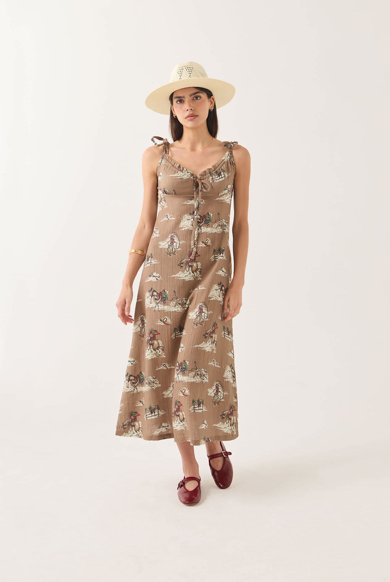 Women's The Tie Dress in the color Mid Century Cowboy Print - Additional Fit image