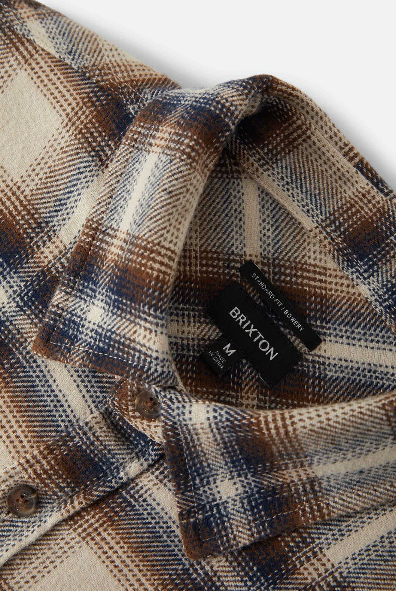 Men's Bowery Flannel in the color Soft Brown Plaid - Additional Laydown image
