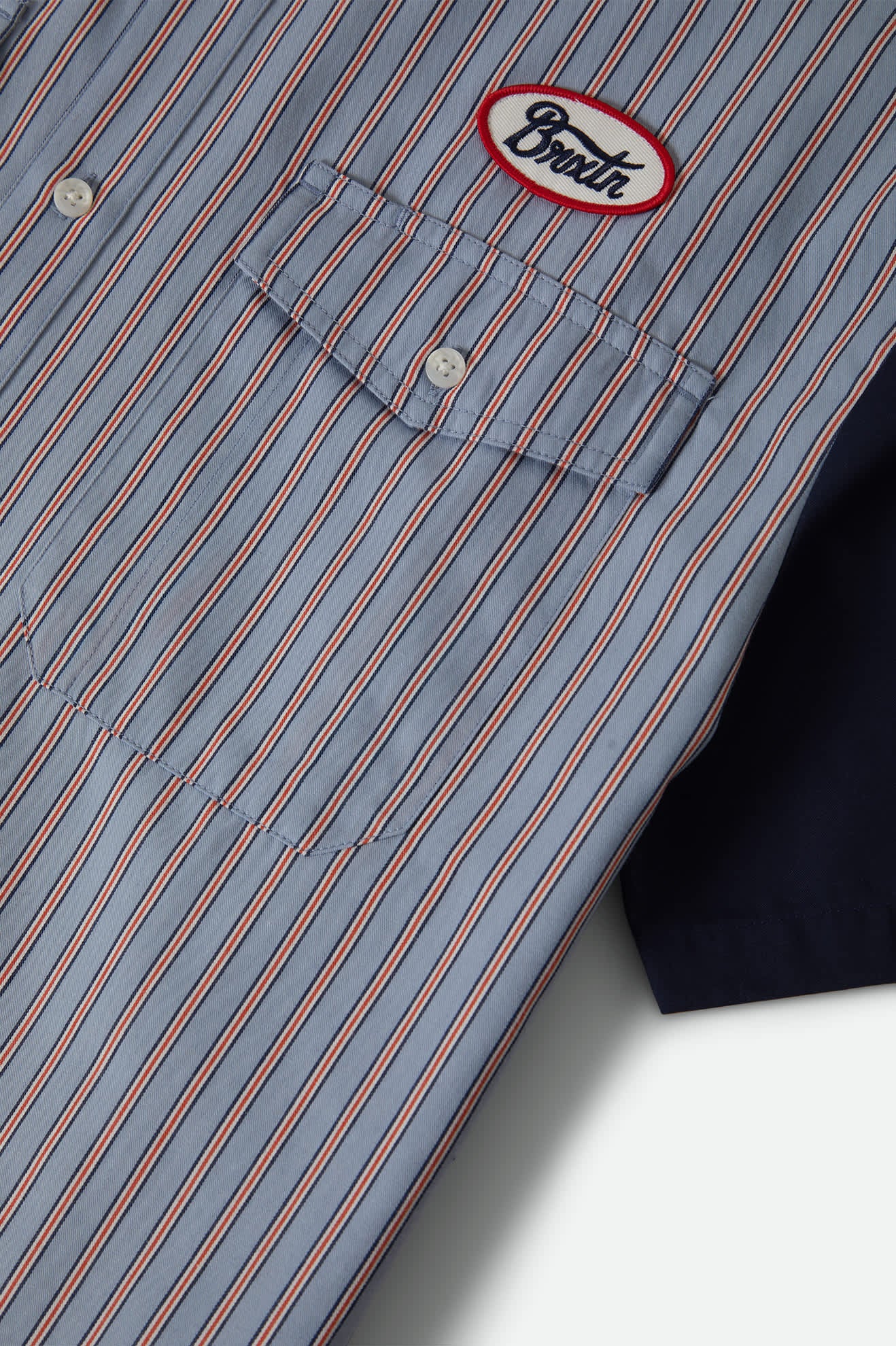 Men's Builders Olson Short Sleeve Shirt in the color Blue Aura Stripe - Additional Laydown image