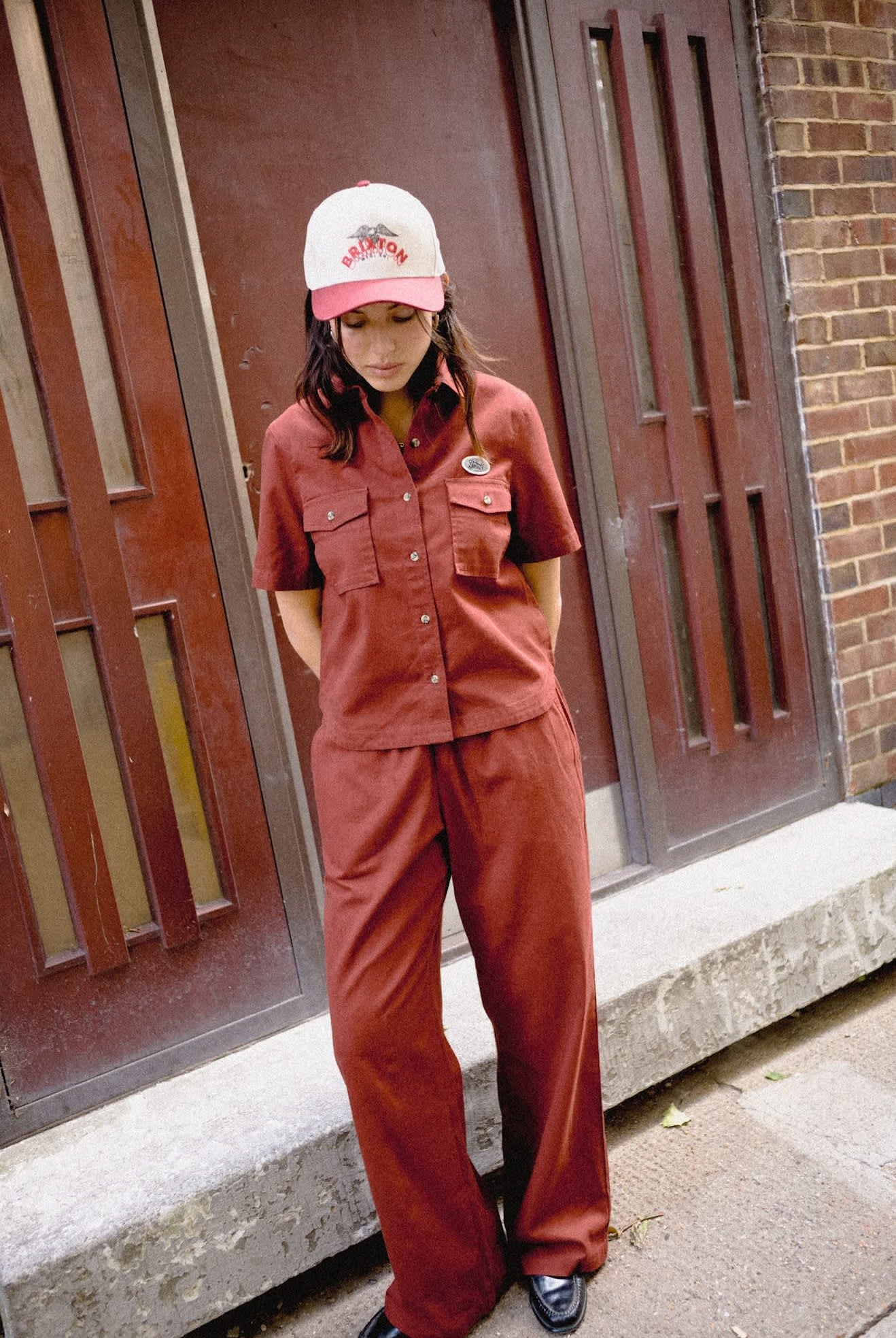 Unisex Brixton Banner Snapback in the color Whitecap/Dark Brick - Women's Lifestyle image