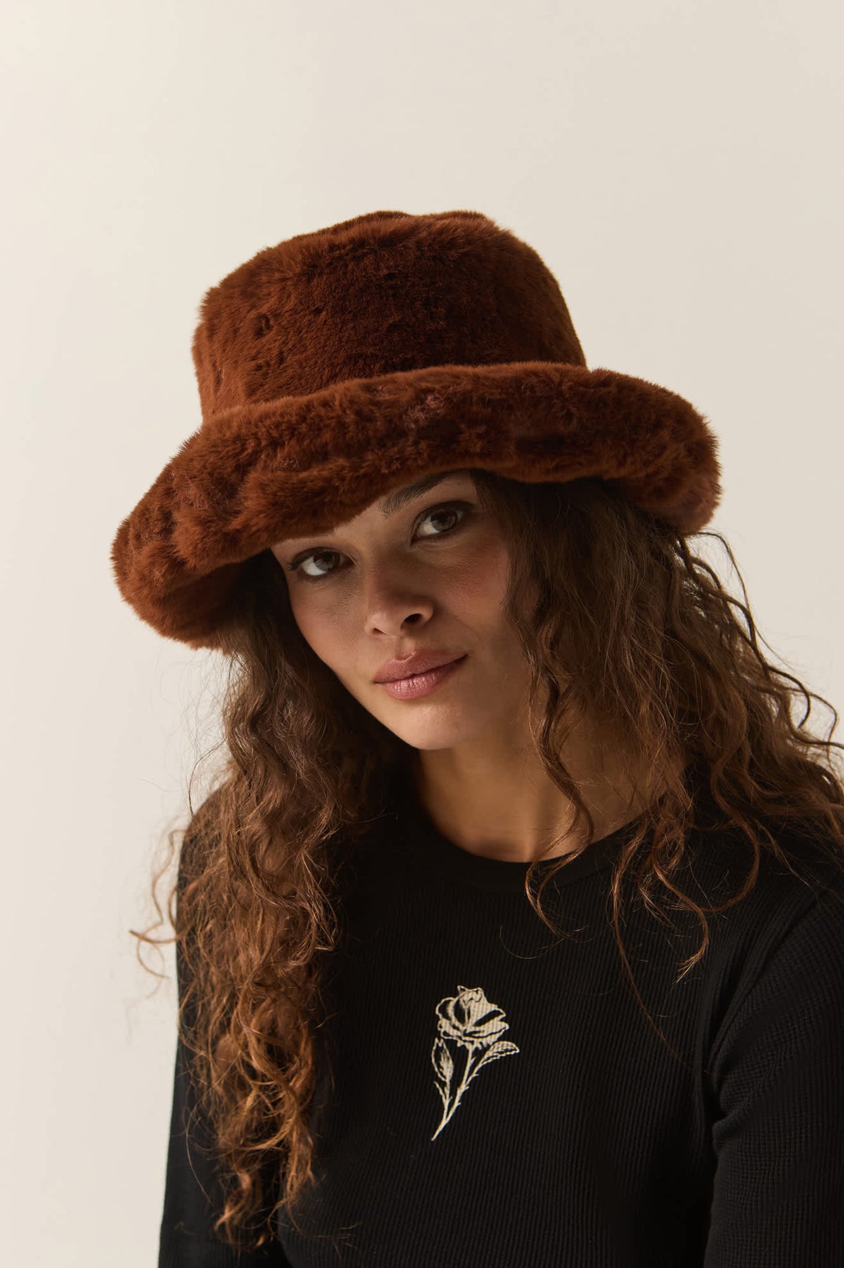 Women's Ellee Cozy Bucket Hat in the color Toffee Faux Fur - Additional Fit image