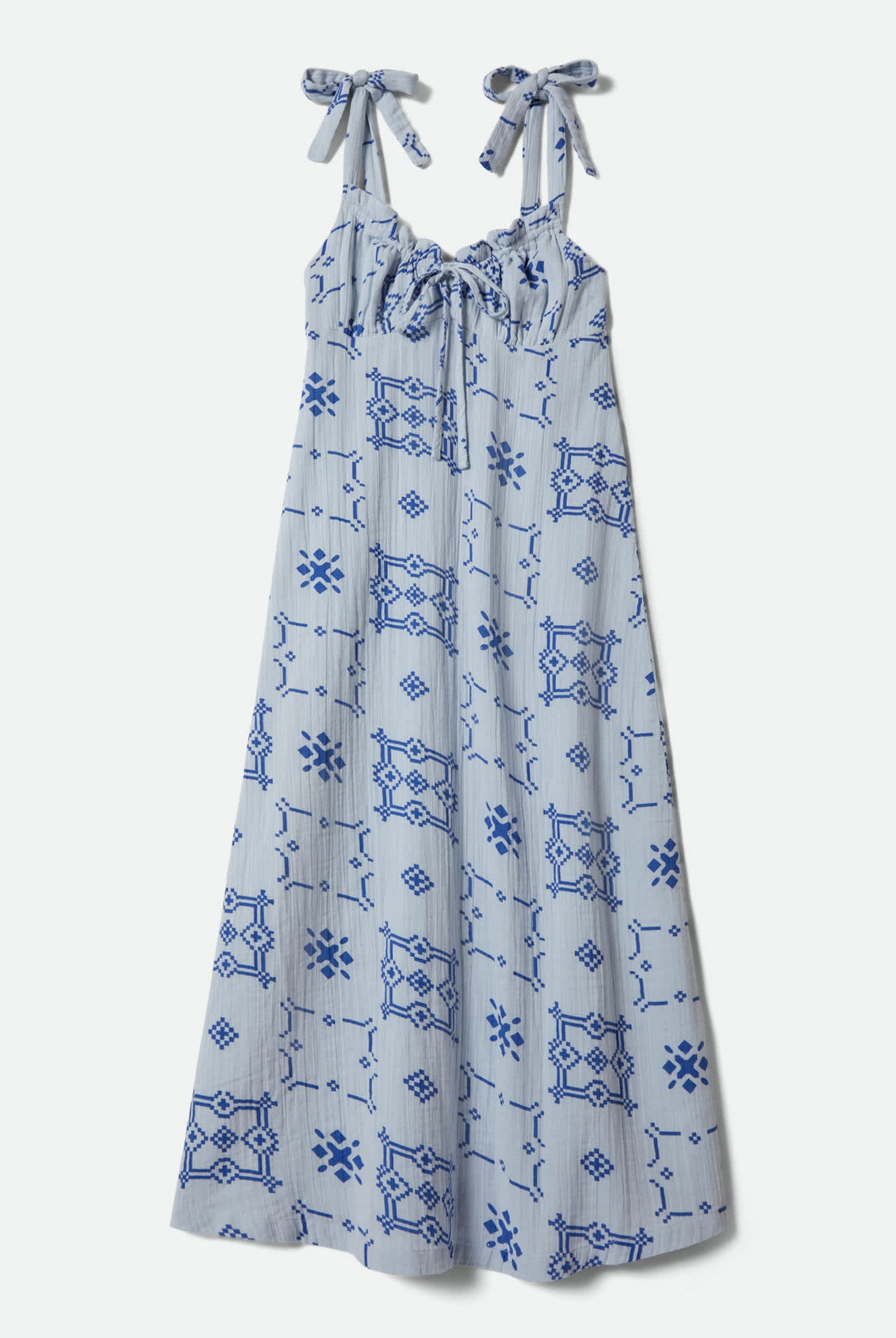 Women's The Tie Dress in the color Aura Blue Tile Print - Front Product View