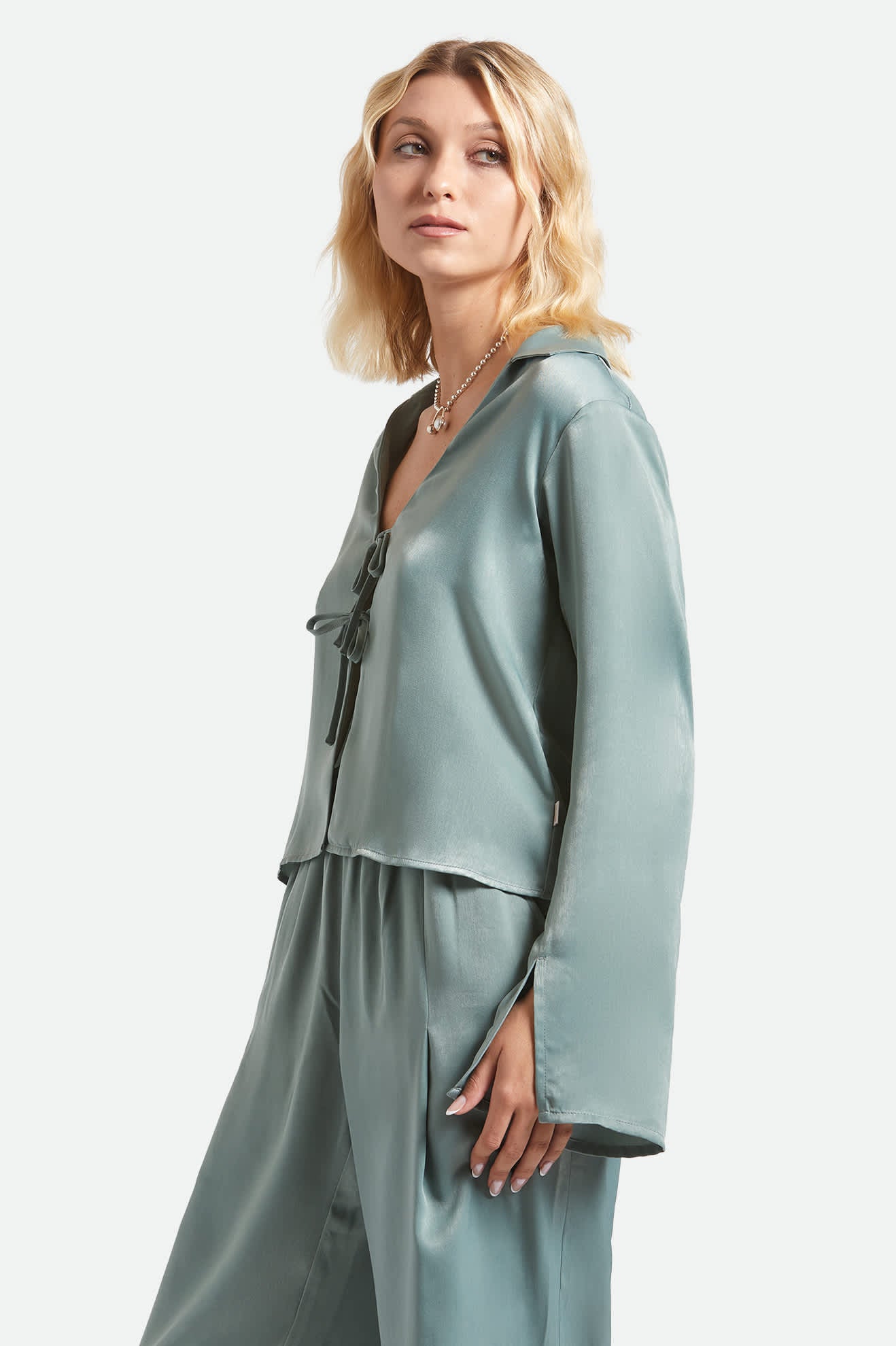 Women's Soho Silky Top in the color Blue Green Shine - Women's Side View