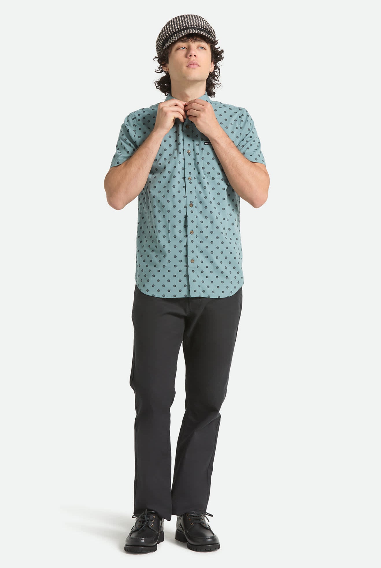 Men's Charter Print Short Sleeve Shirt in the color Micro Street Tile - Additional Fit image