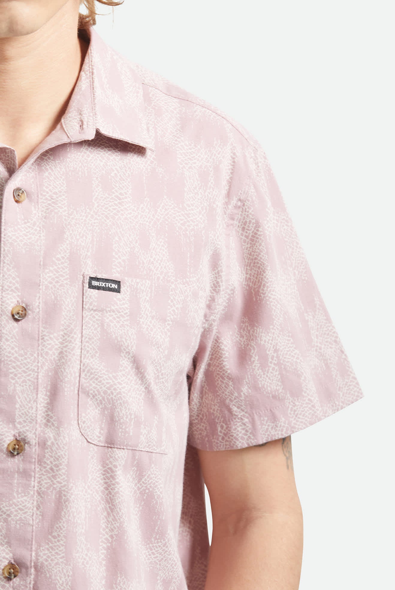 Men's Charter Print Short Sleeve Shirt in the color Dark Pink/Silver Crackle Paint - Additional Fit image