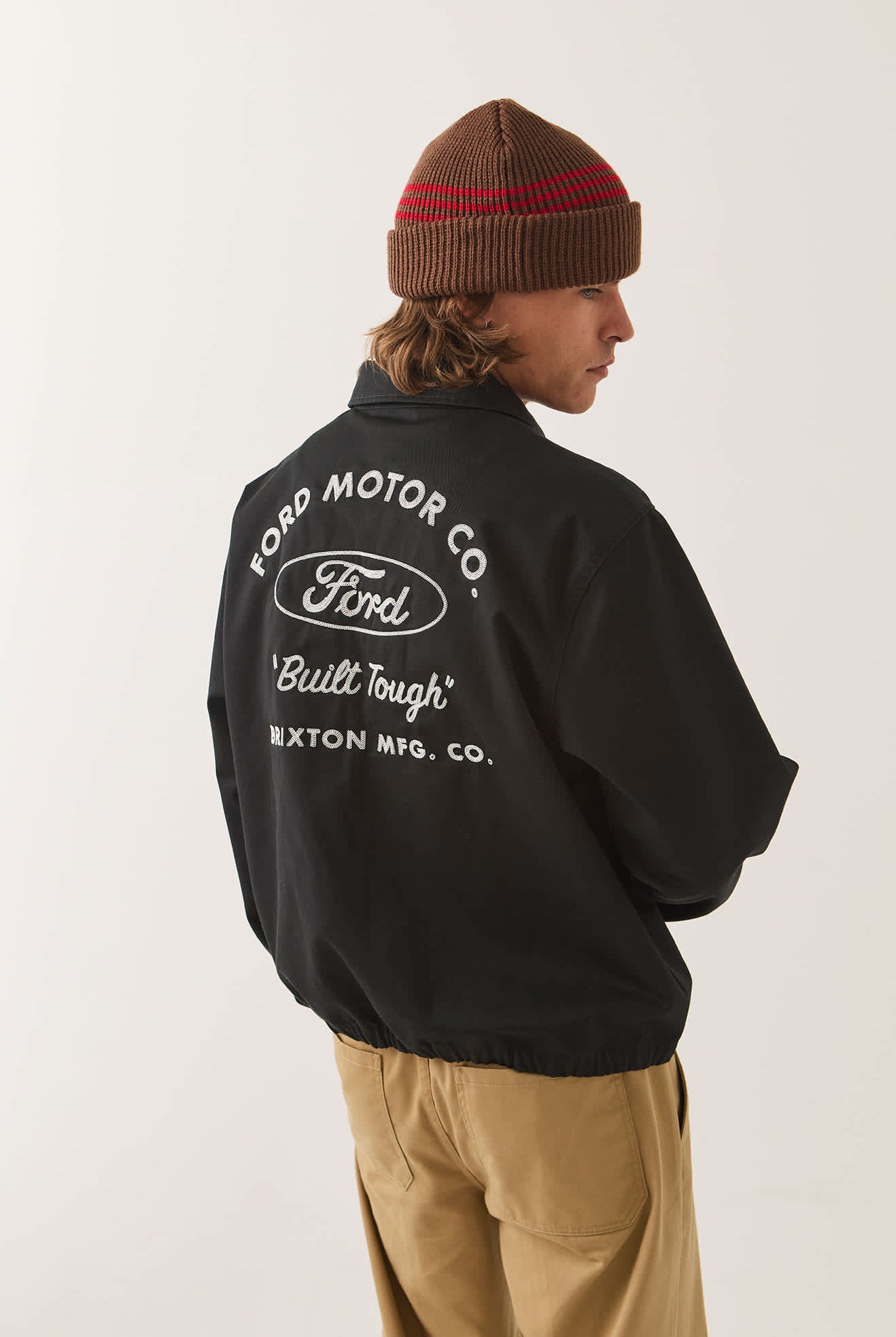 Unisex Ford Built Tough Harrington Jacket in the color Burnt Rubber - Men's Back View