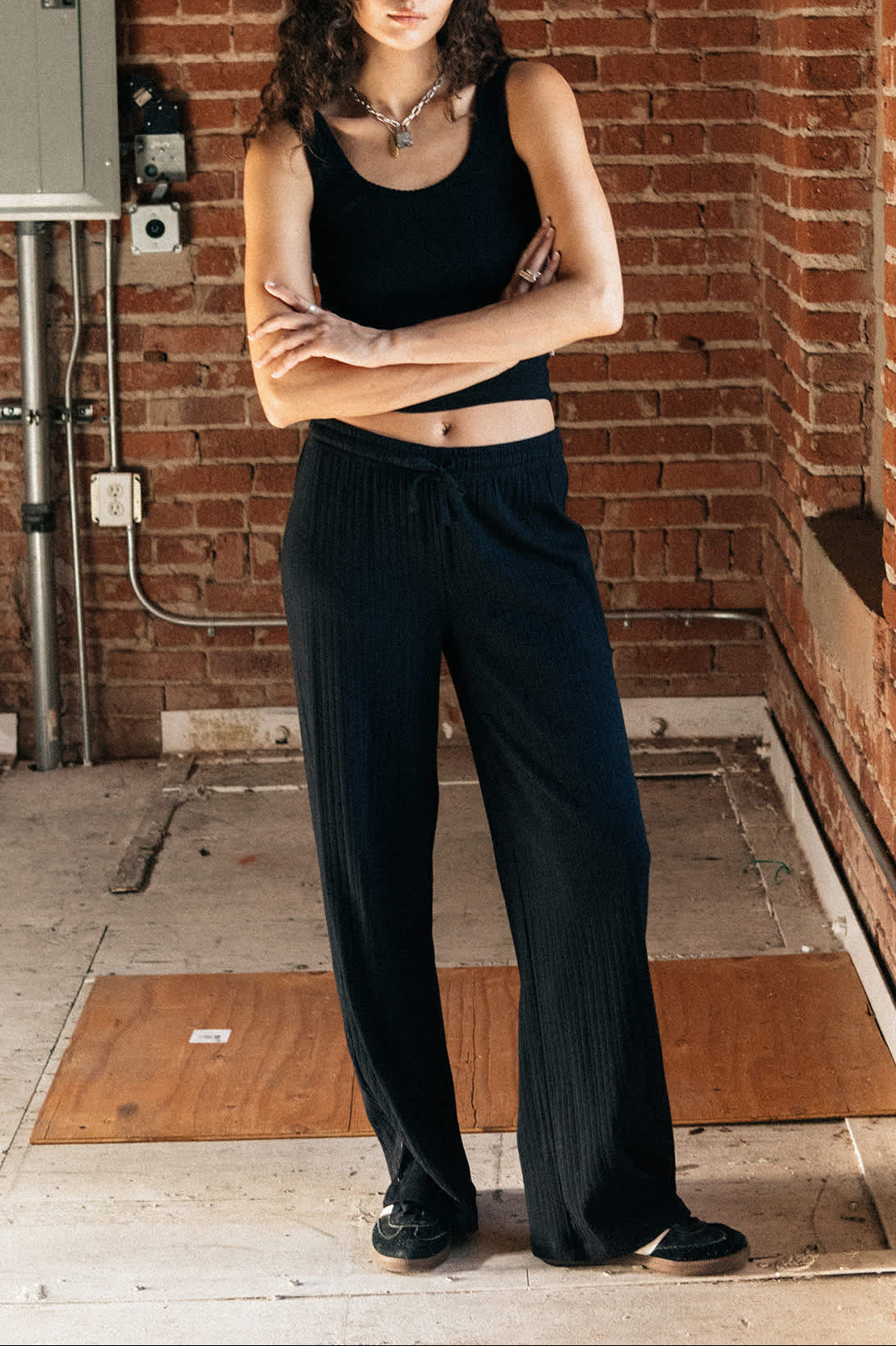 Women's Pointelle Lounge Pant in the color Black - Men's Lifestyle image