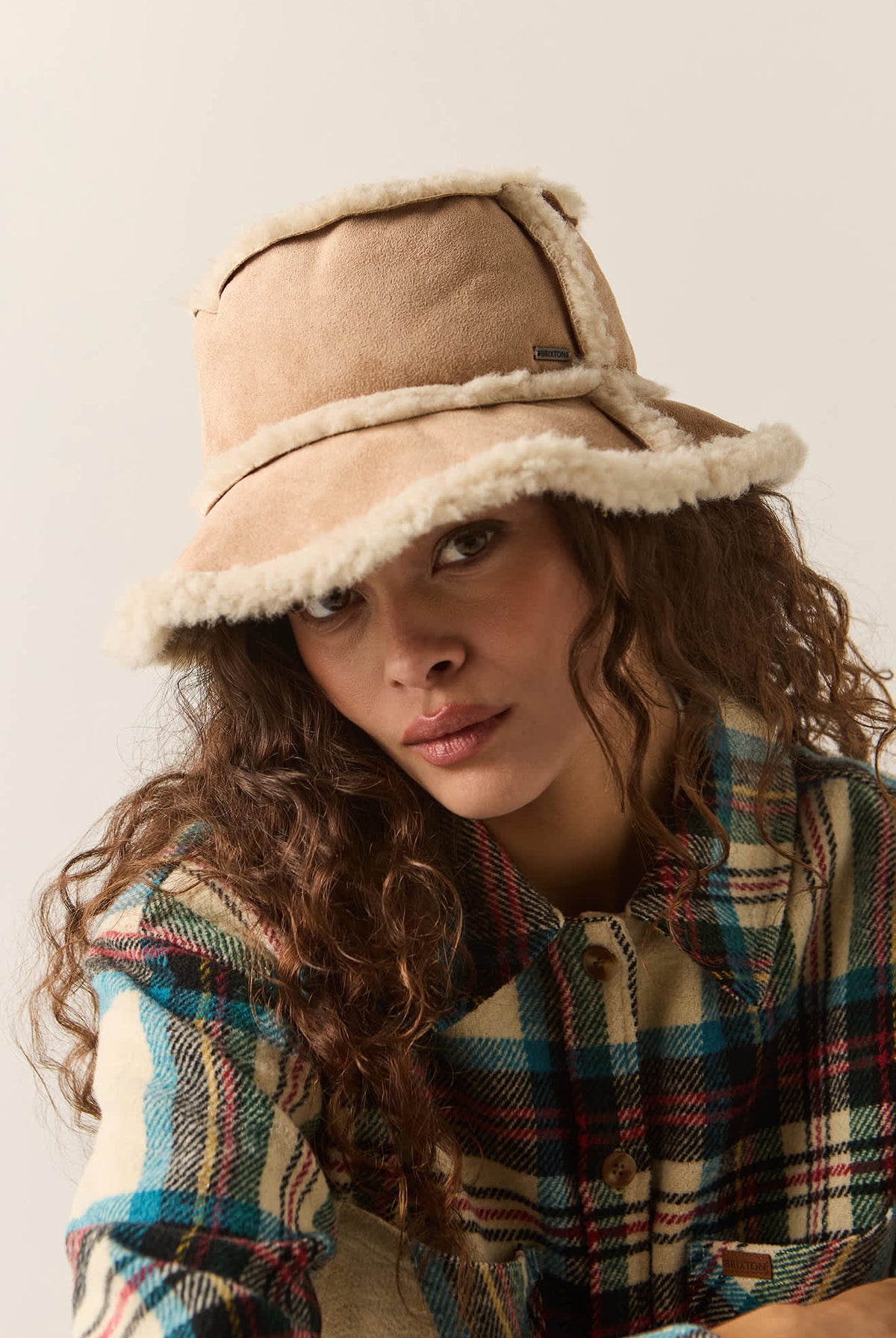 Women's Ellee Cozy Bucket Hat in the color Toffee Faux Fur - Women's Side View