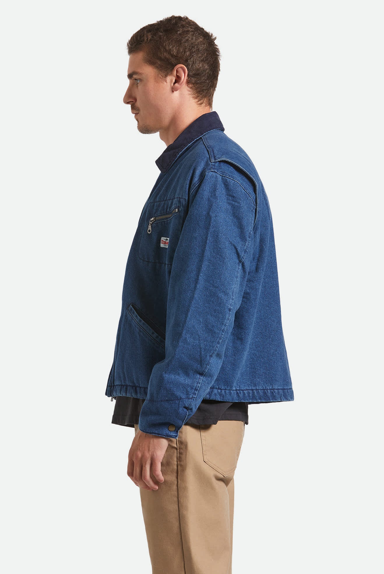 Men's Altered Threads Lined Garage Jacket in the color Medium Wash Denim - Men's Side View