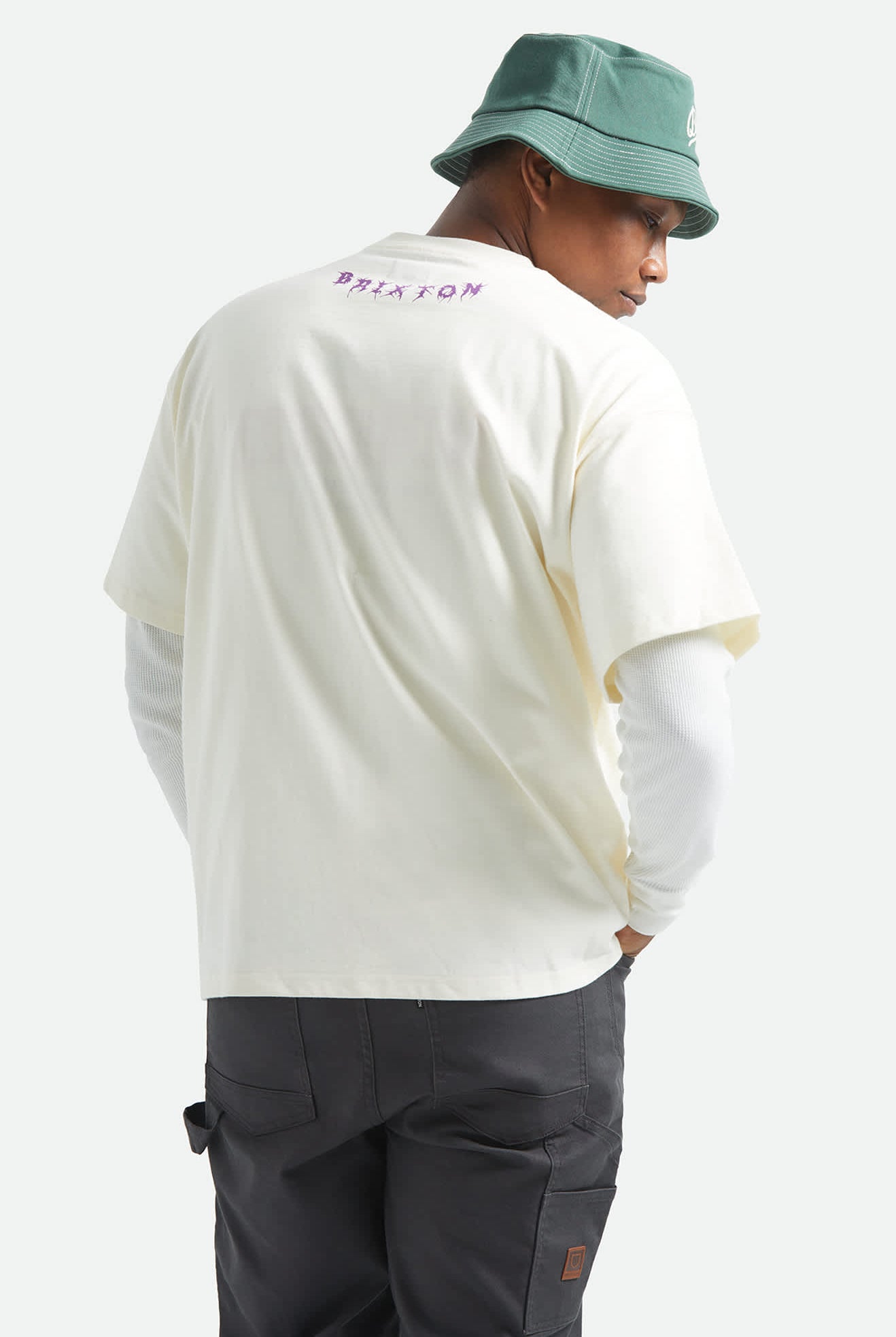 Men's Zephyr Short Sleeve Oversized Shirt in the color Cream - Men's Back View