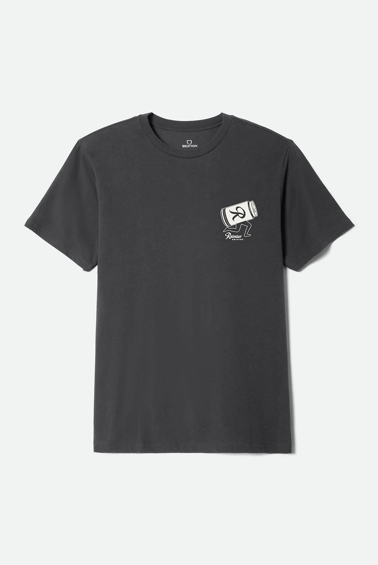 Men's Rainier Beer Run Short Sleeve Standard T-Shirt in the color Black - Front Product View