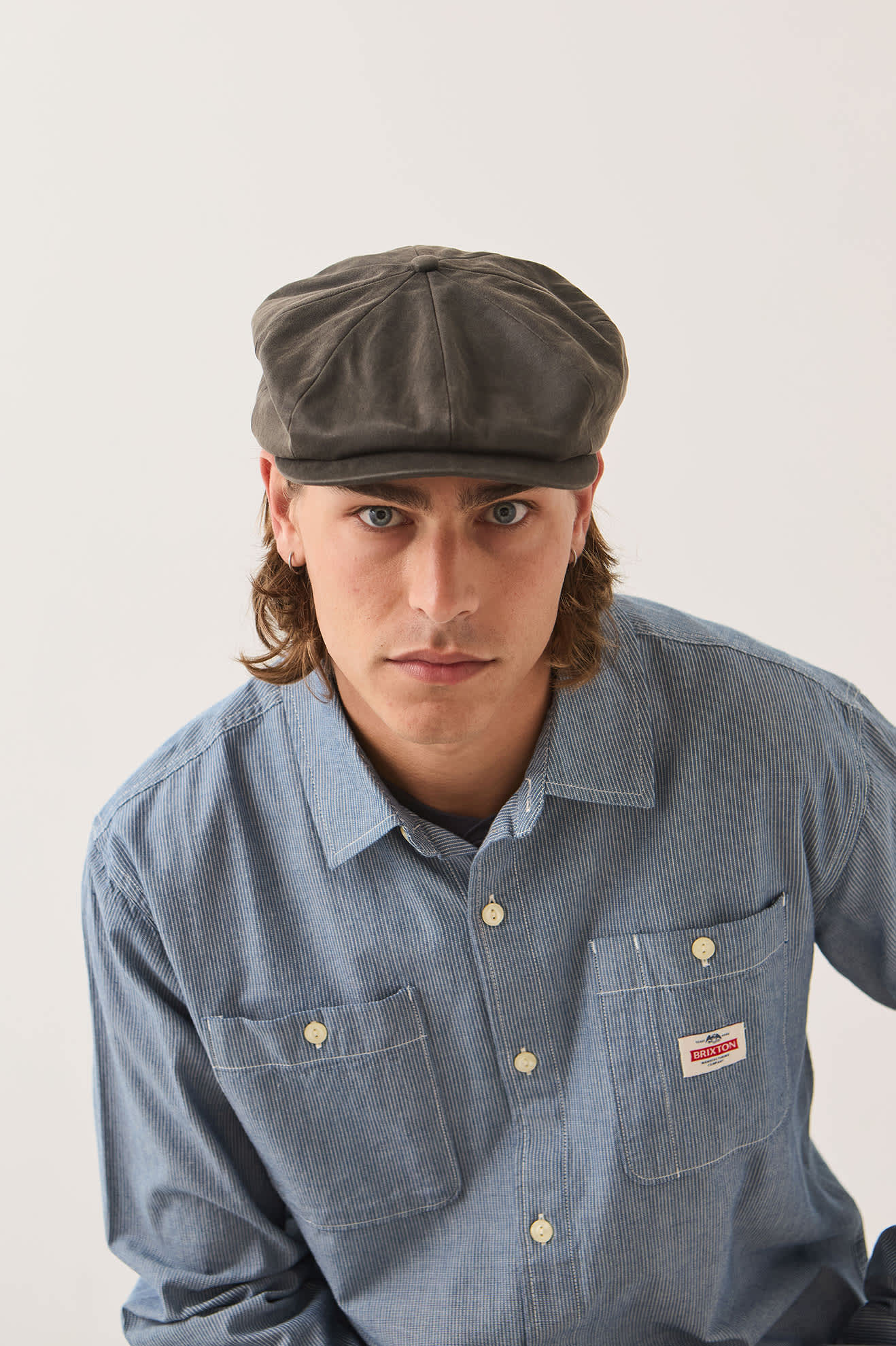 Unisex Brood Baggy Flannel Snap Cap in the color Brown Faux Leather - Men's Front View