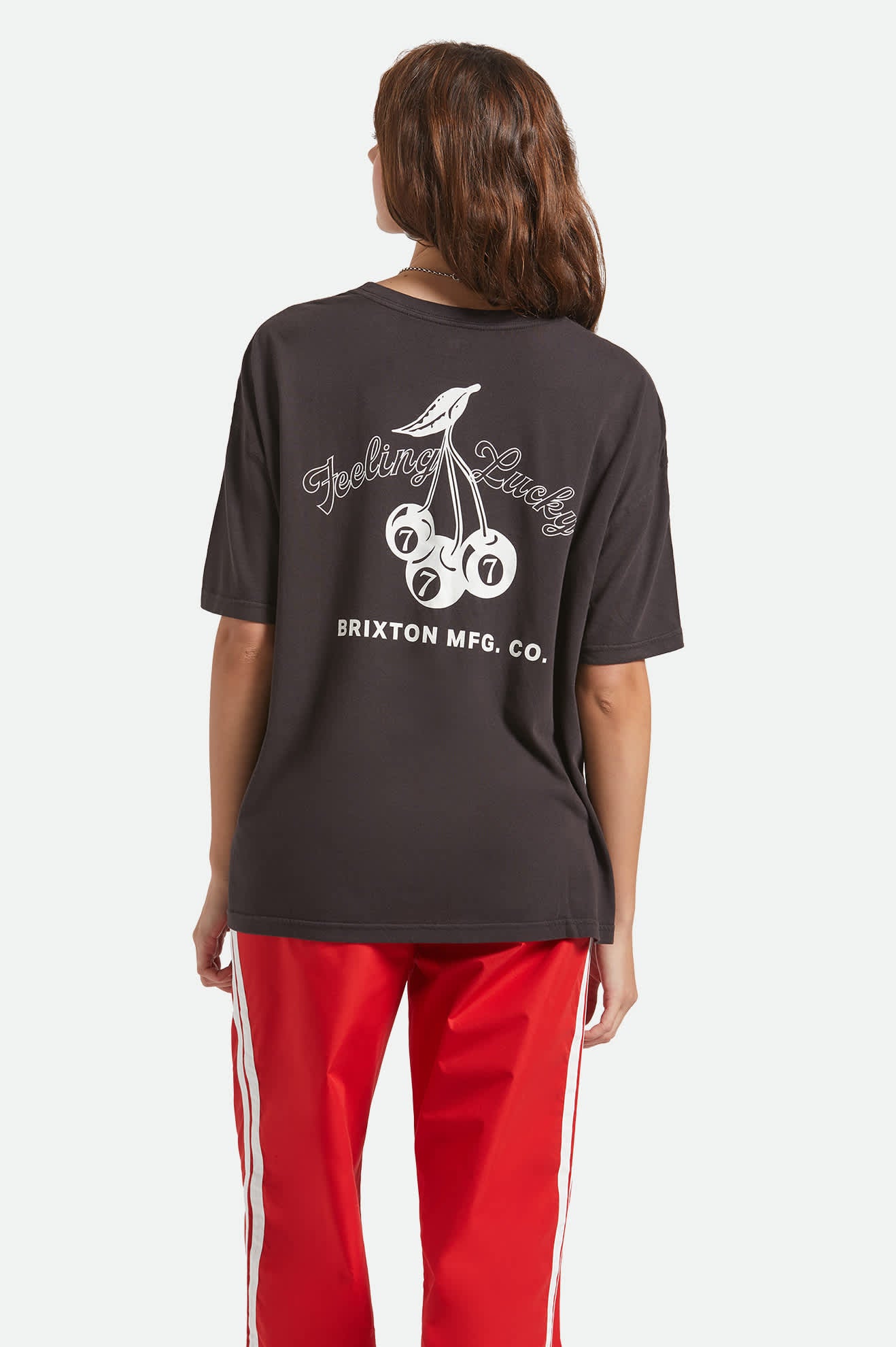 Women's Feeling Lucky Oversized Boyfriend T-Shirt in the color Black - Women's Back View