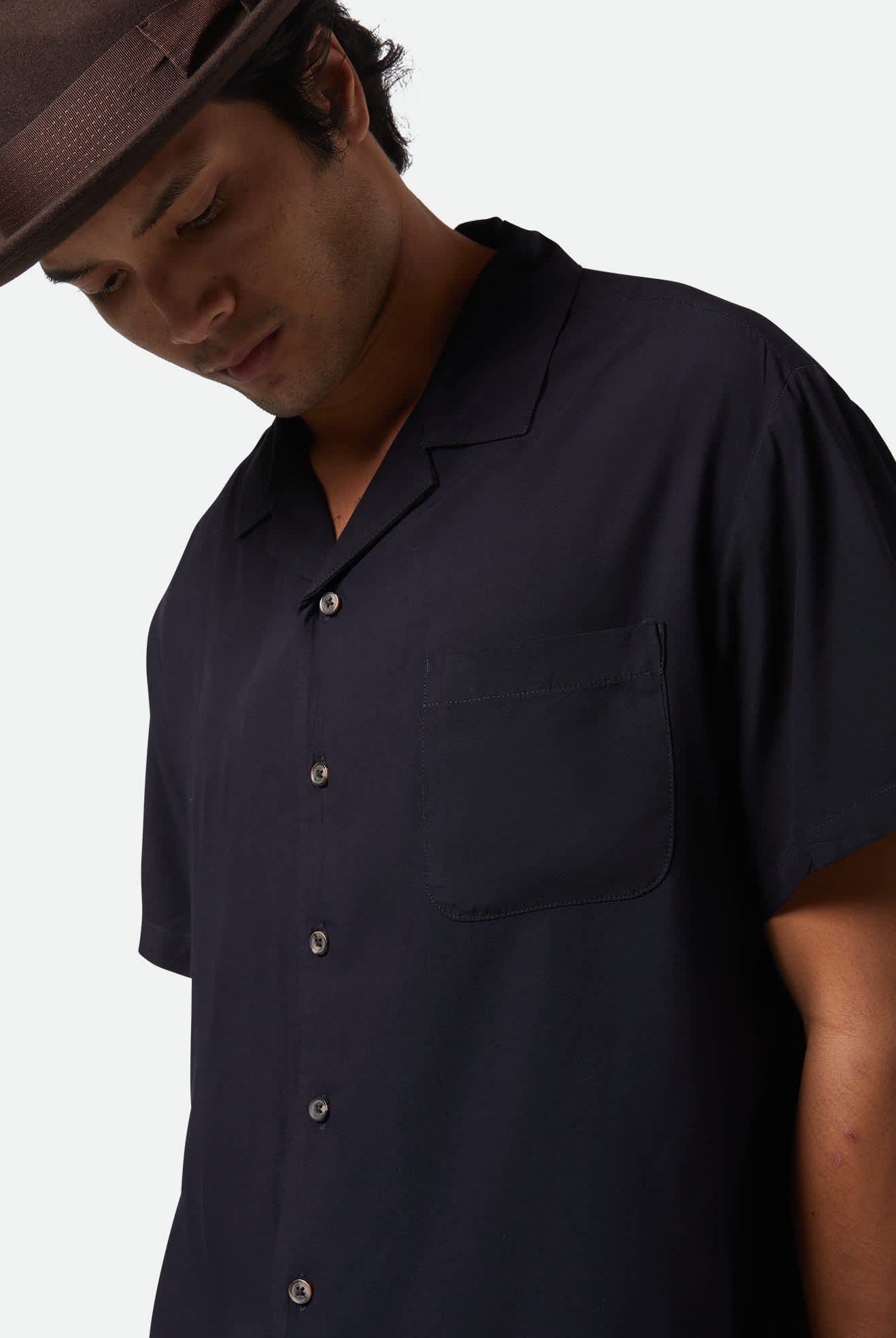 Men's Bunker S/S Camp Collar Shirt in the color Black - Additional Fit View