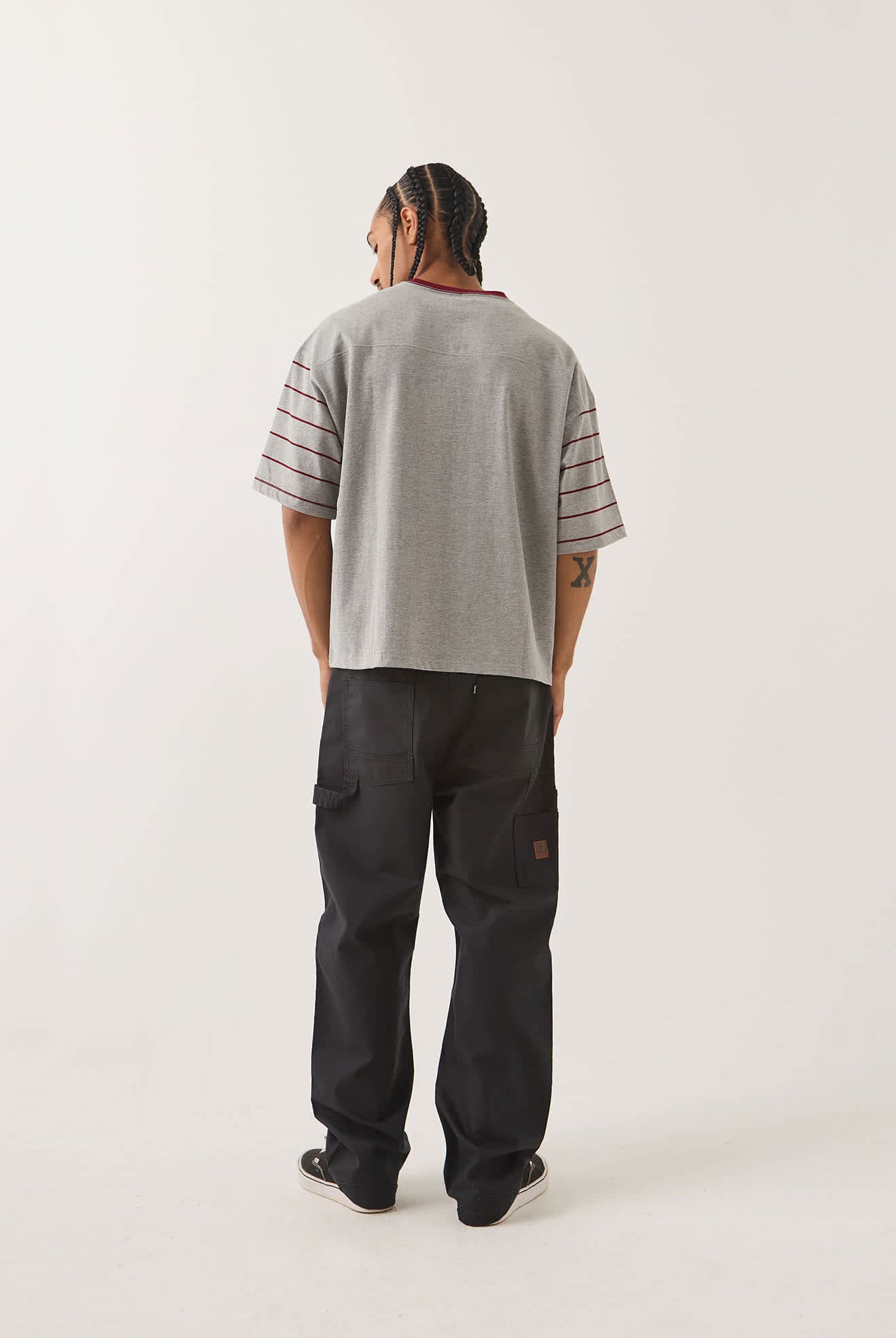 Men's Brixton Football T-Shirt in the color Heather Grey/Maroon - Men's Back View