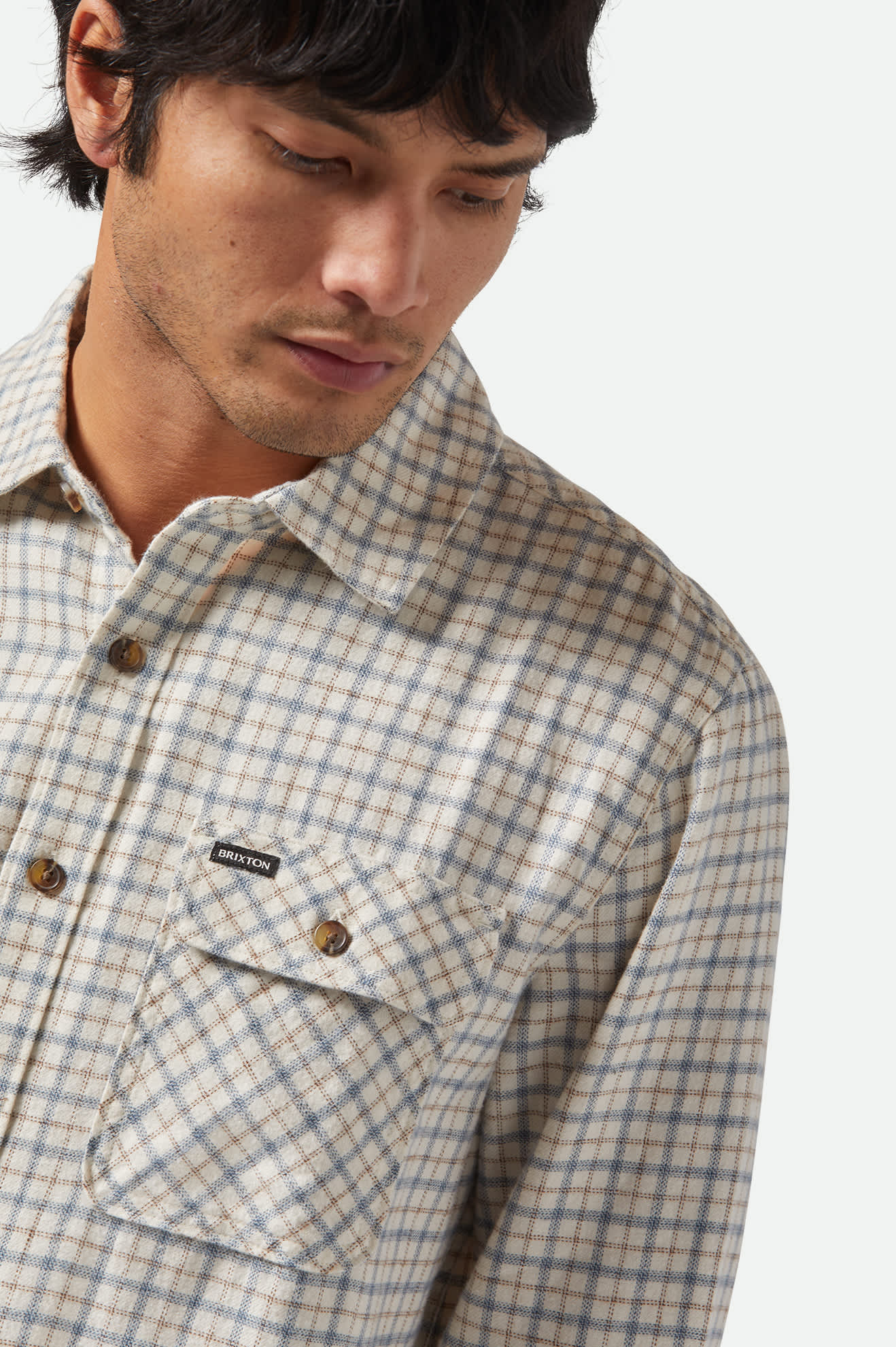 Men's Bowery Lightweight Ultra Soft L/S Flannel in the color Whitecap/Basalt - Additional Fit image