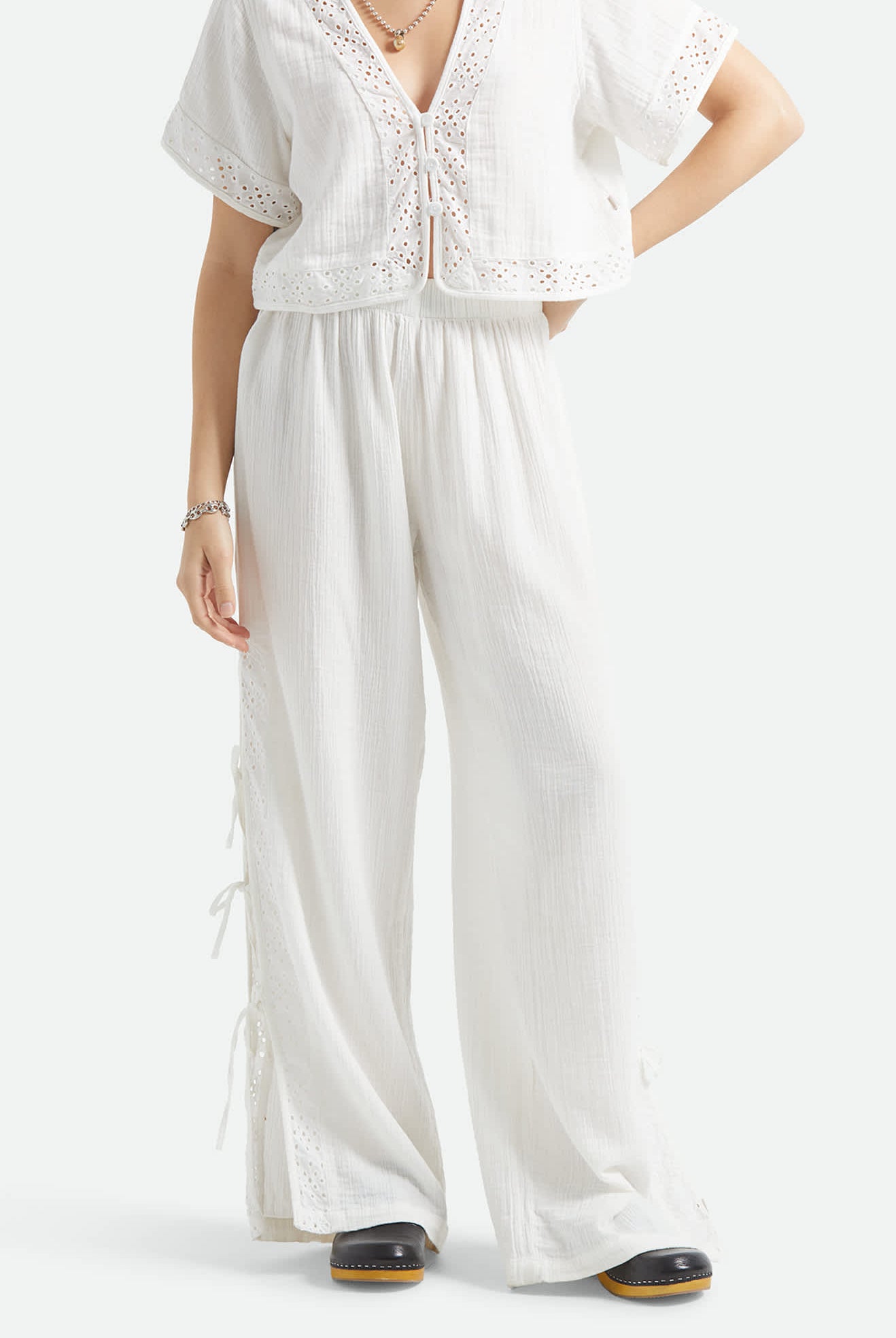 Women's Seaside Eyelet Wide Leg Pant in the color Off White Eyelet - Women's Front View