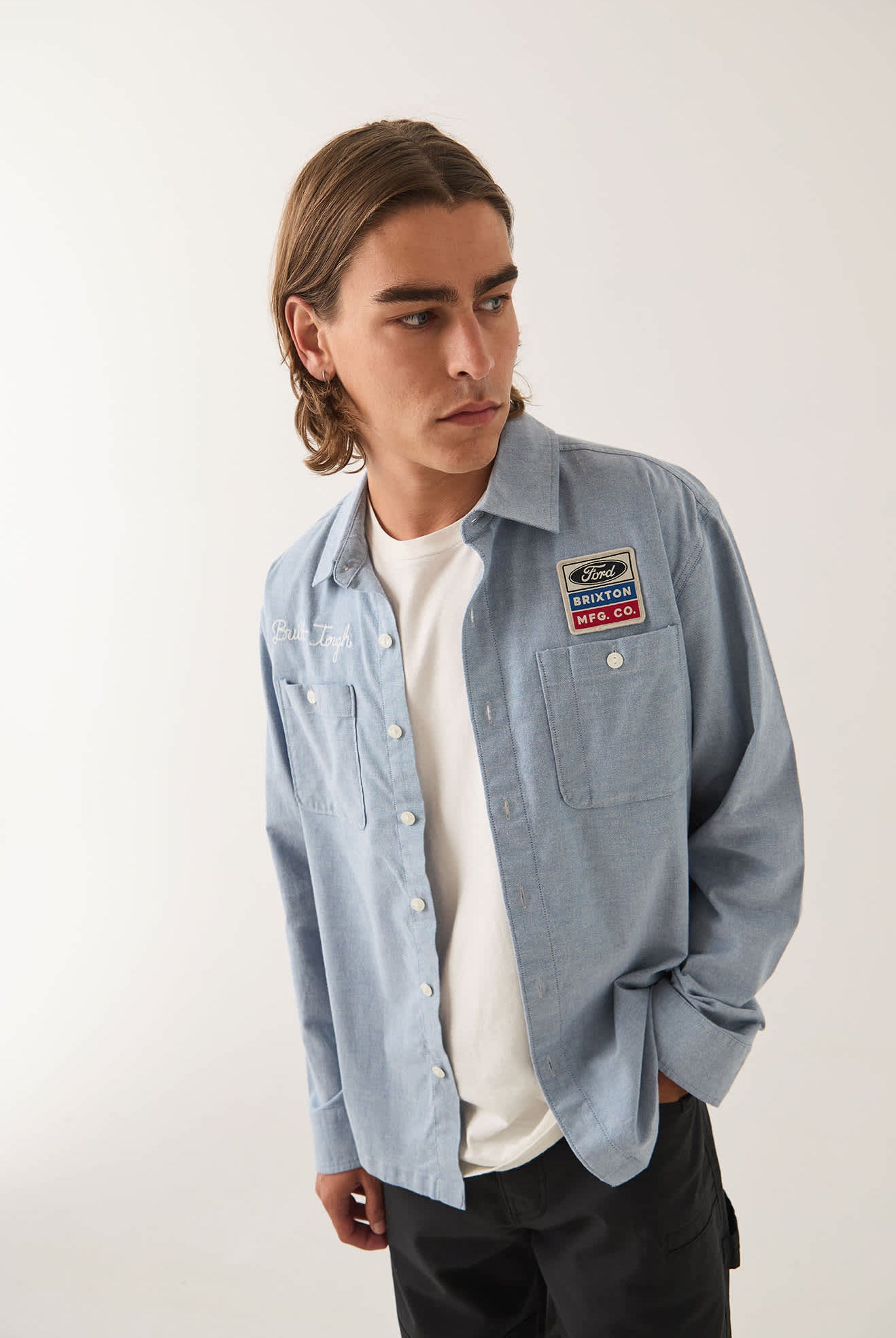 Men's Ford Service Dept Workshirt in the color Blue Chambray - Additional Fit image