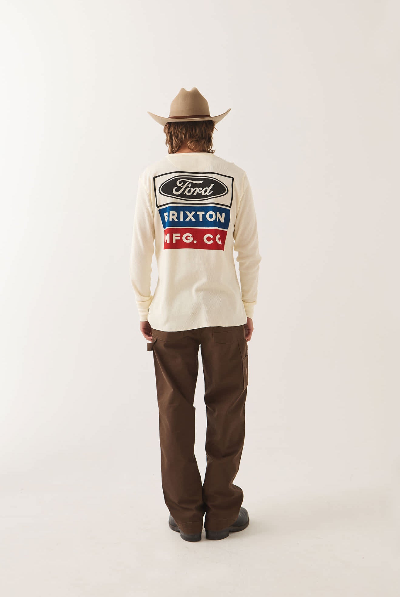 Men's Ford Service Dept Waffle T-Shirt in the color Wimbledon White - Men's Back View