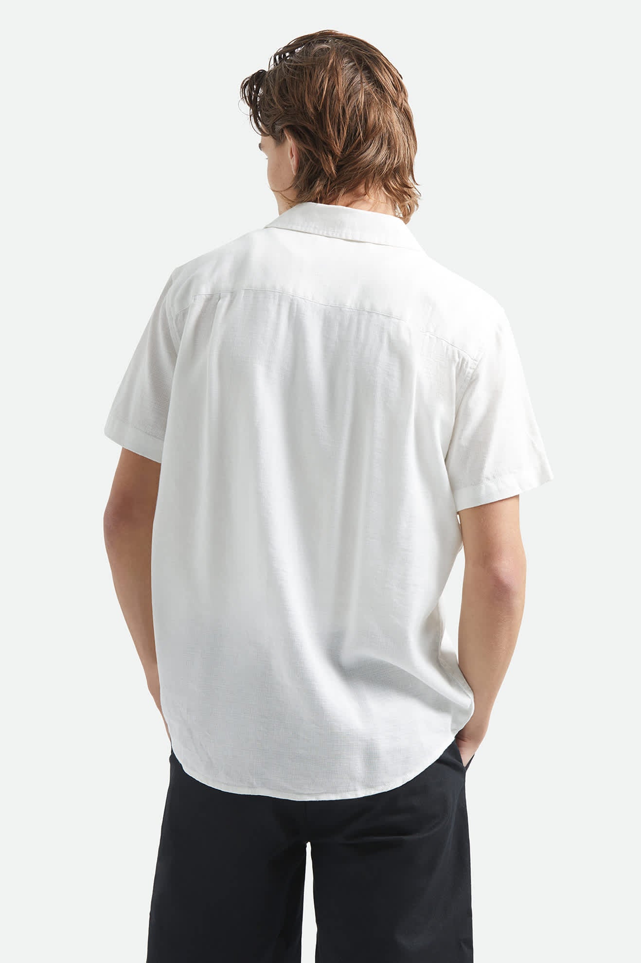 Men's Charter Slub Short Sleeve Shirt in the color Off White - Men's Back View