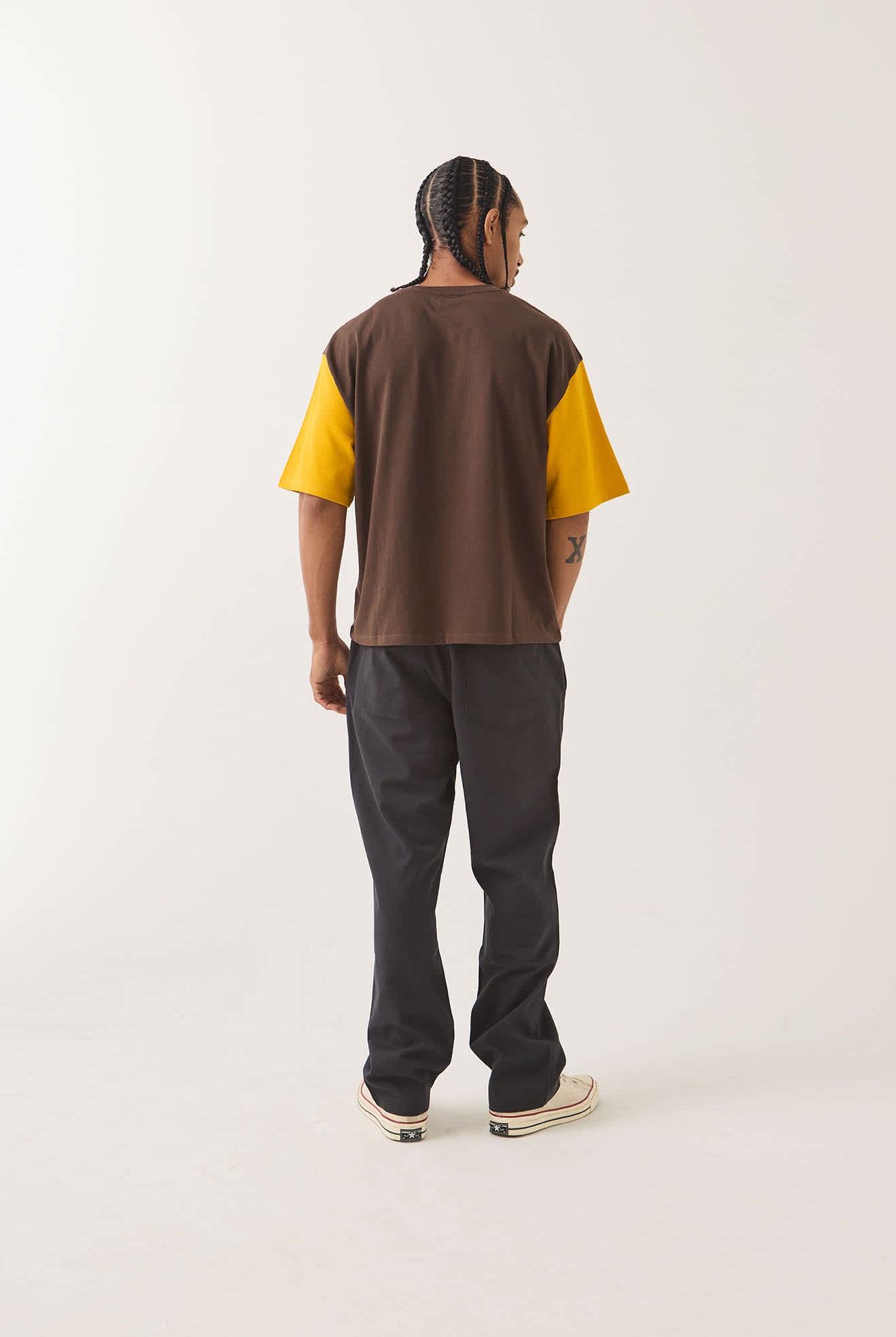 Men's Boxy Baseball T-Shirt in the color Walnut Brown/Golden Hour - Men's Back View