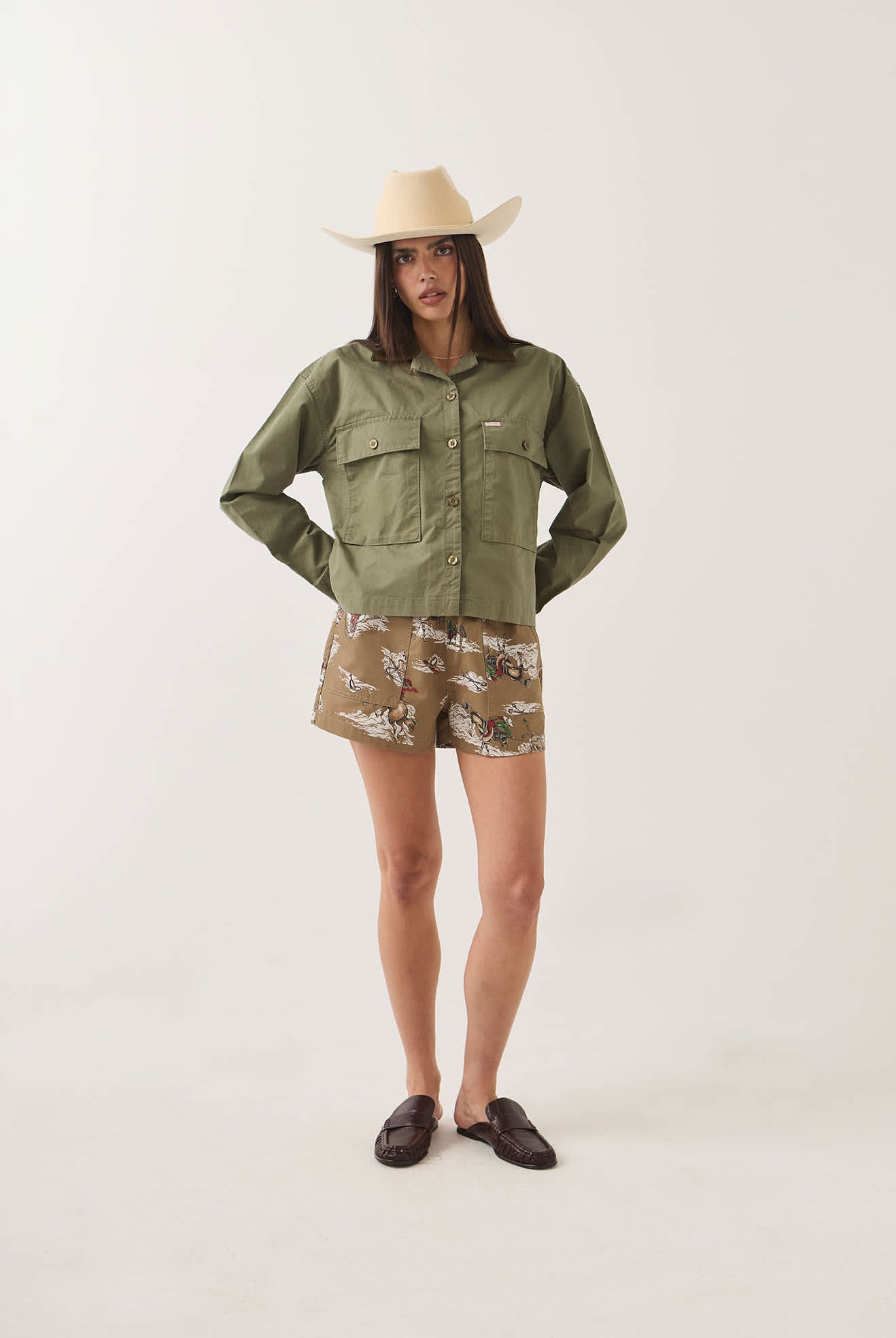 Women's Utopia Overshirt in the color Washed Olive Surplus - Women's Front View