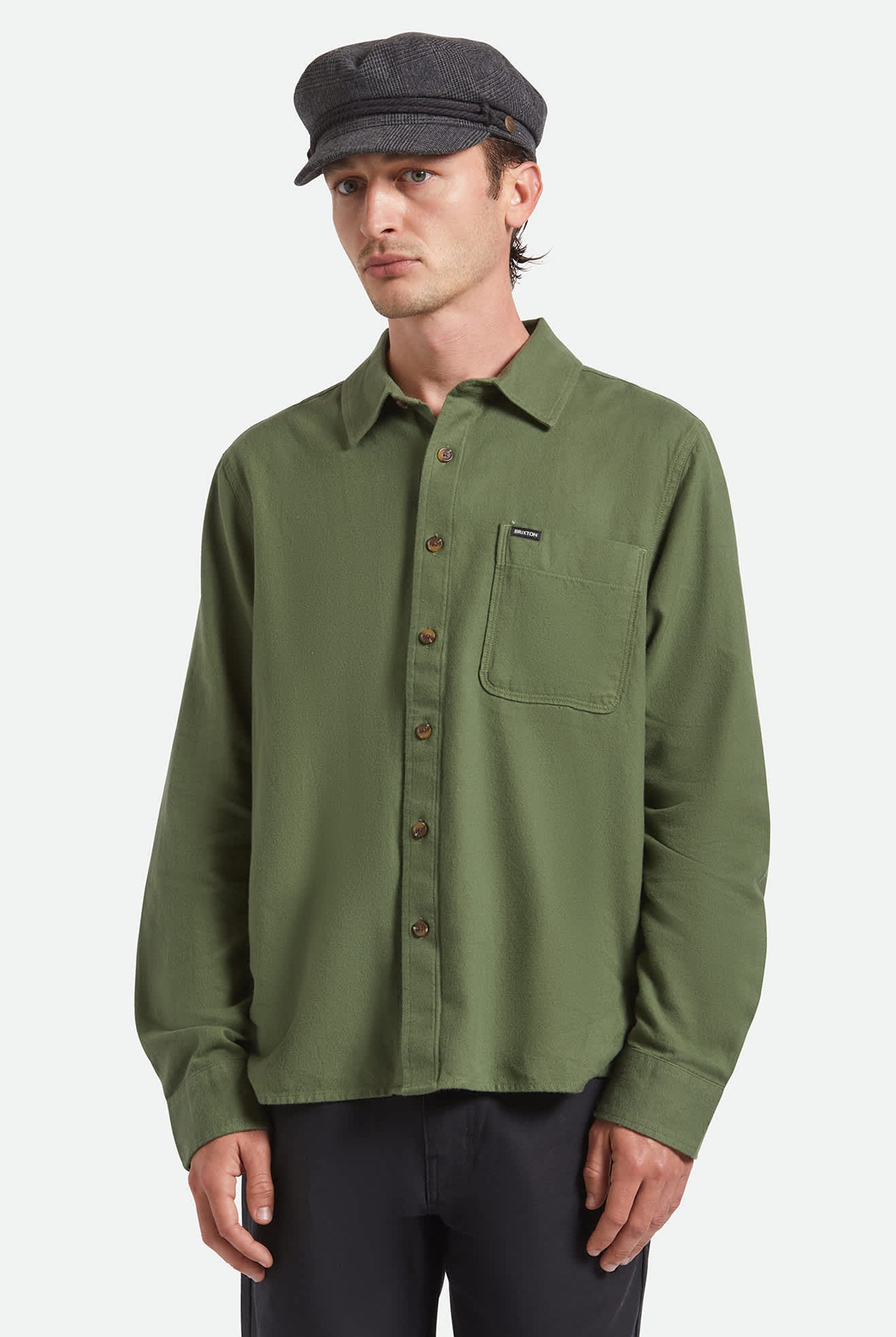 Unisex Fiddler Fisherman Cap in the color Grey Shadow Plaid - Men's Front View