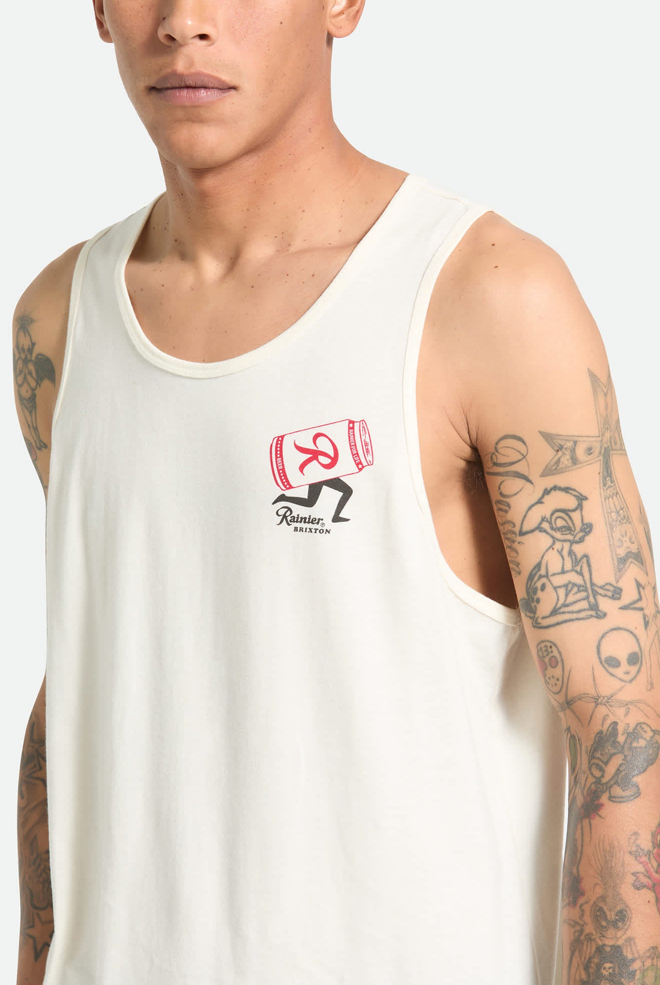 Men's Rainier Beer Run Tank in the color Natural - Additional Fit image