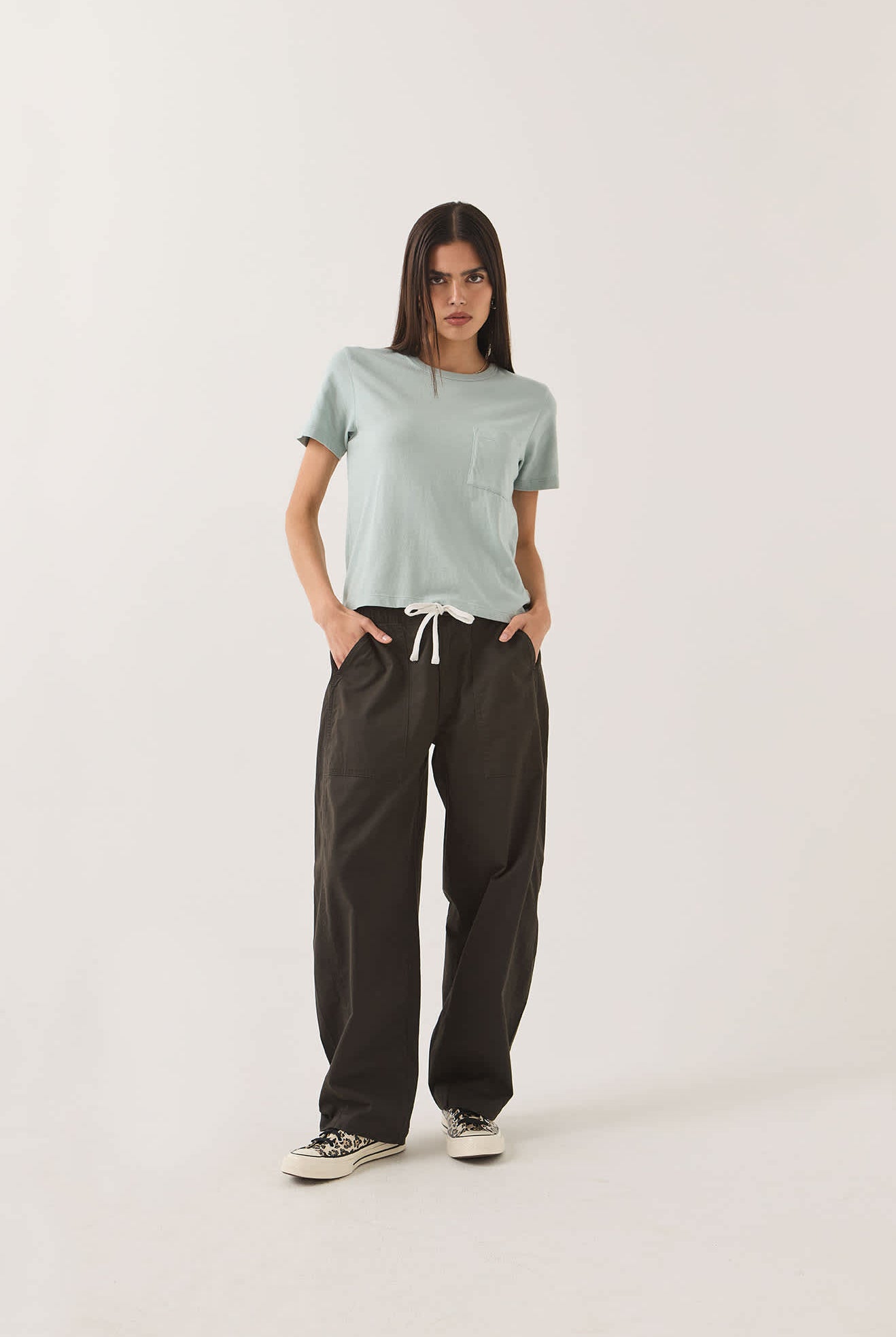 Women's Carefree Organic Garment Dye Perfect T-Shirt in the color Sea Grass - Women's Front View