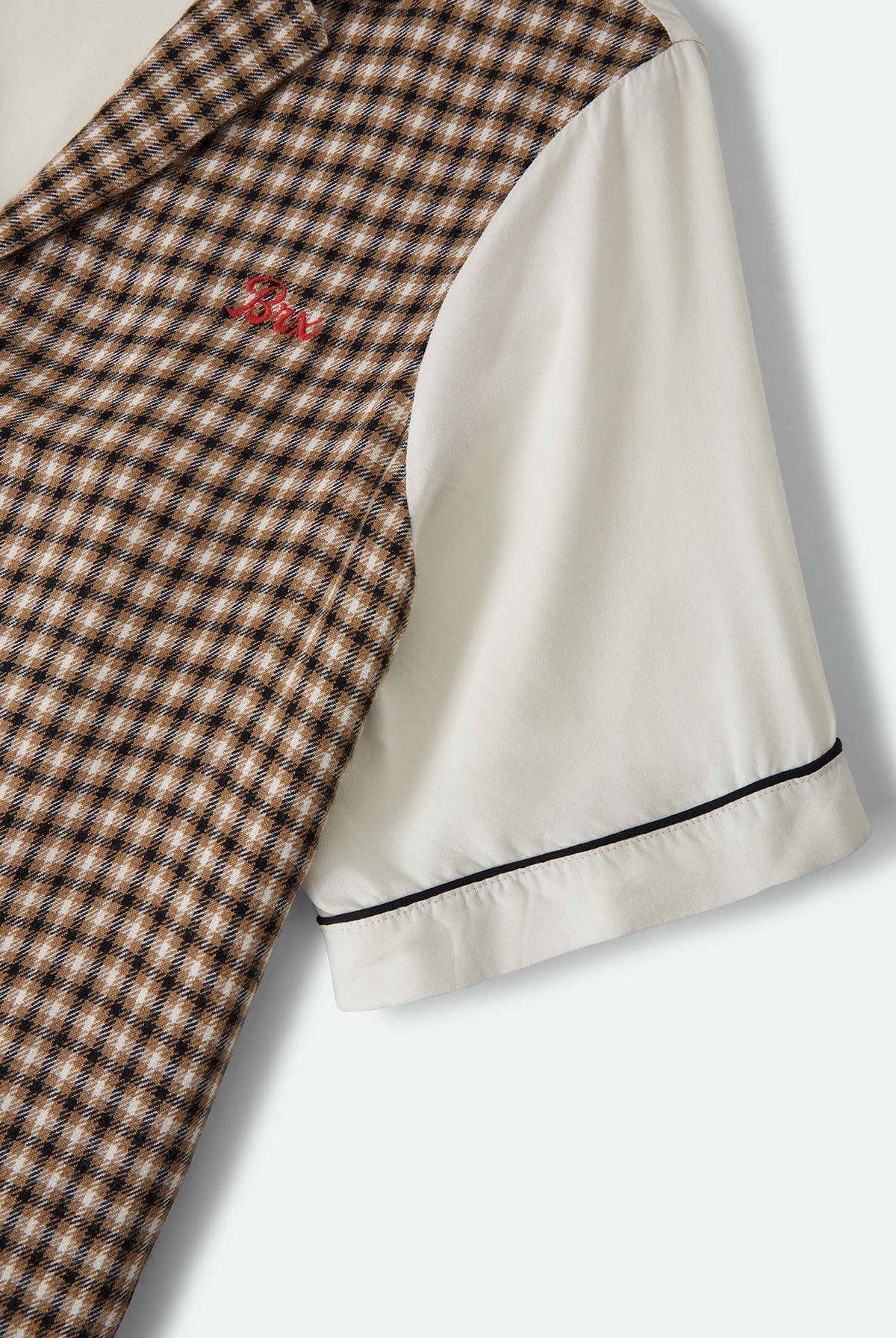 Women's Silky Bowling Button Down Shirt in the color Khaki/Off White/Black Micro - Additional Laydown image