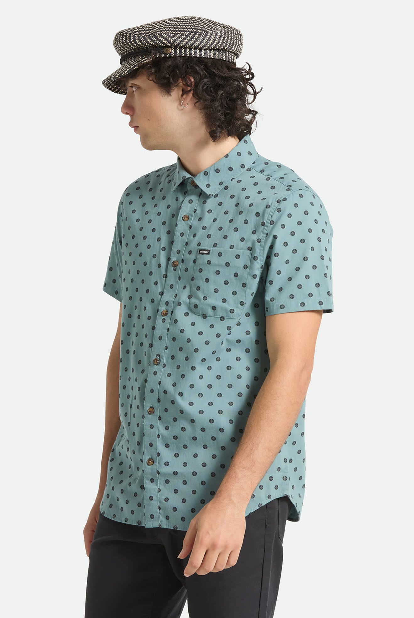 Men's Charter Print Short Sleeve Shirt in the color Micro Street Tile - Men's Side View