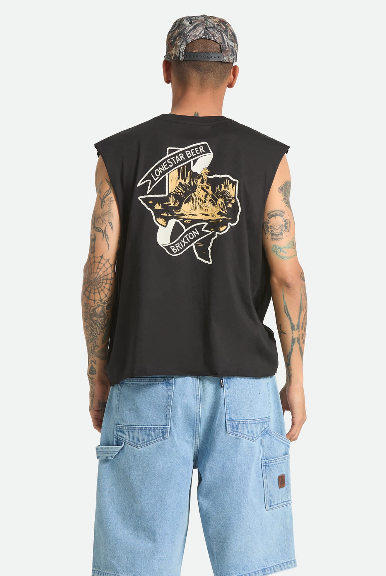 Men's Lone Star Armadillo Muscle T-Shirt in the color Black - Men's Back View