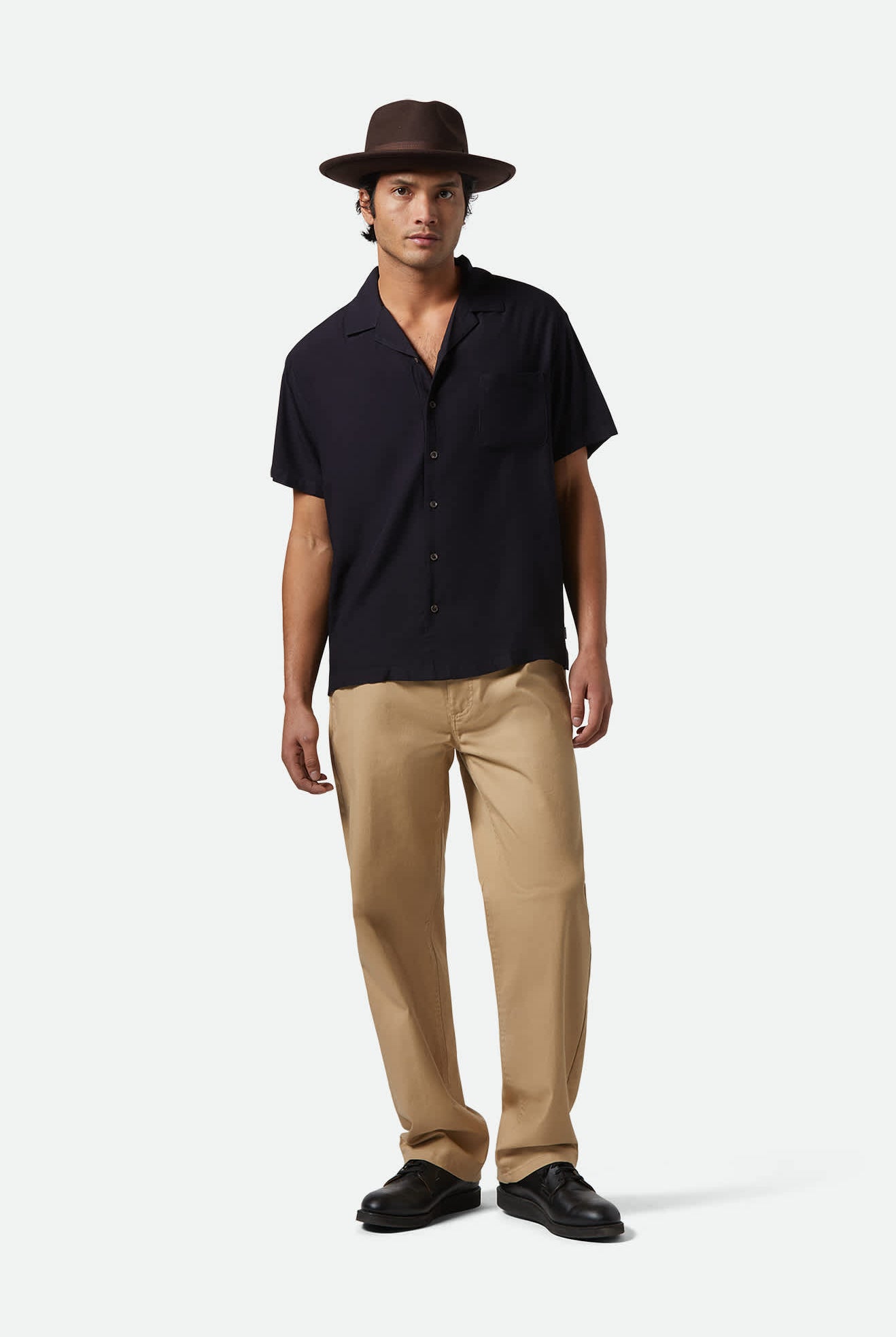 Men's Bunker S/S Camp Collar Shirt in the color Black - Men's Front View