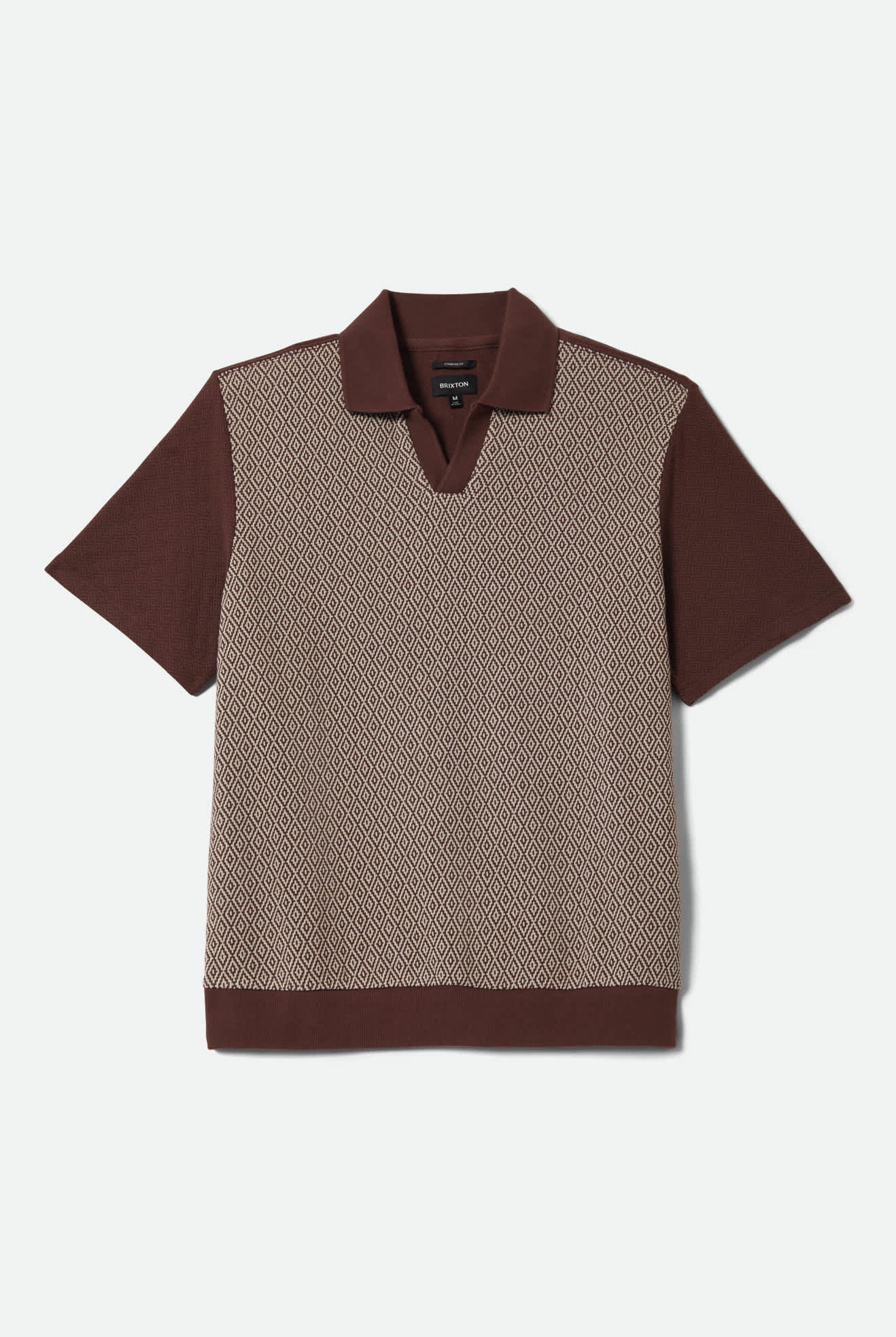 Men's Theo Jacquard Short Sleeve Polo in the color Chocolate/Off White - Front Product View
