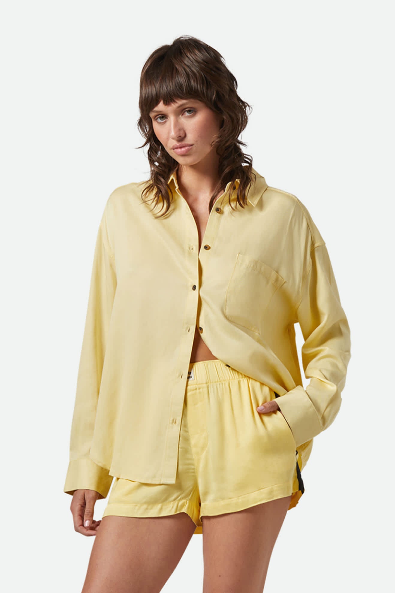 Women's East Side Boxy L/S Button Down in the color Panna Cotta - Women's Front View