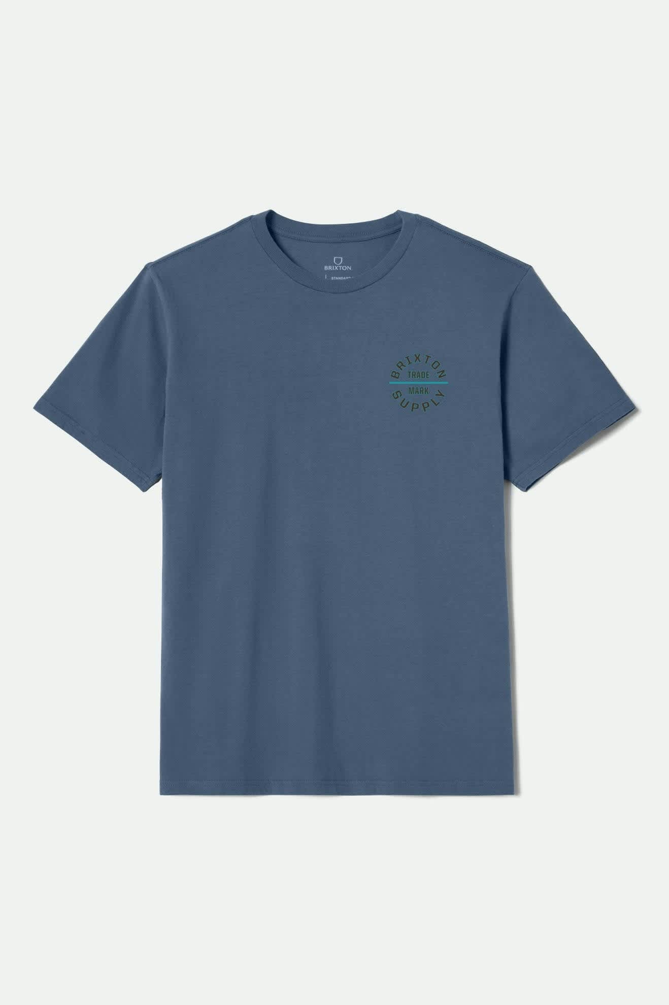 Men's Oath V S/S Standard T-Shirt in the color Harbor Blue/Dk Brown/Teal - Front Product View