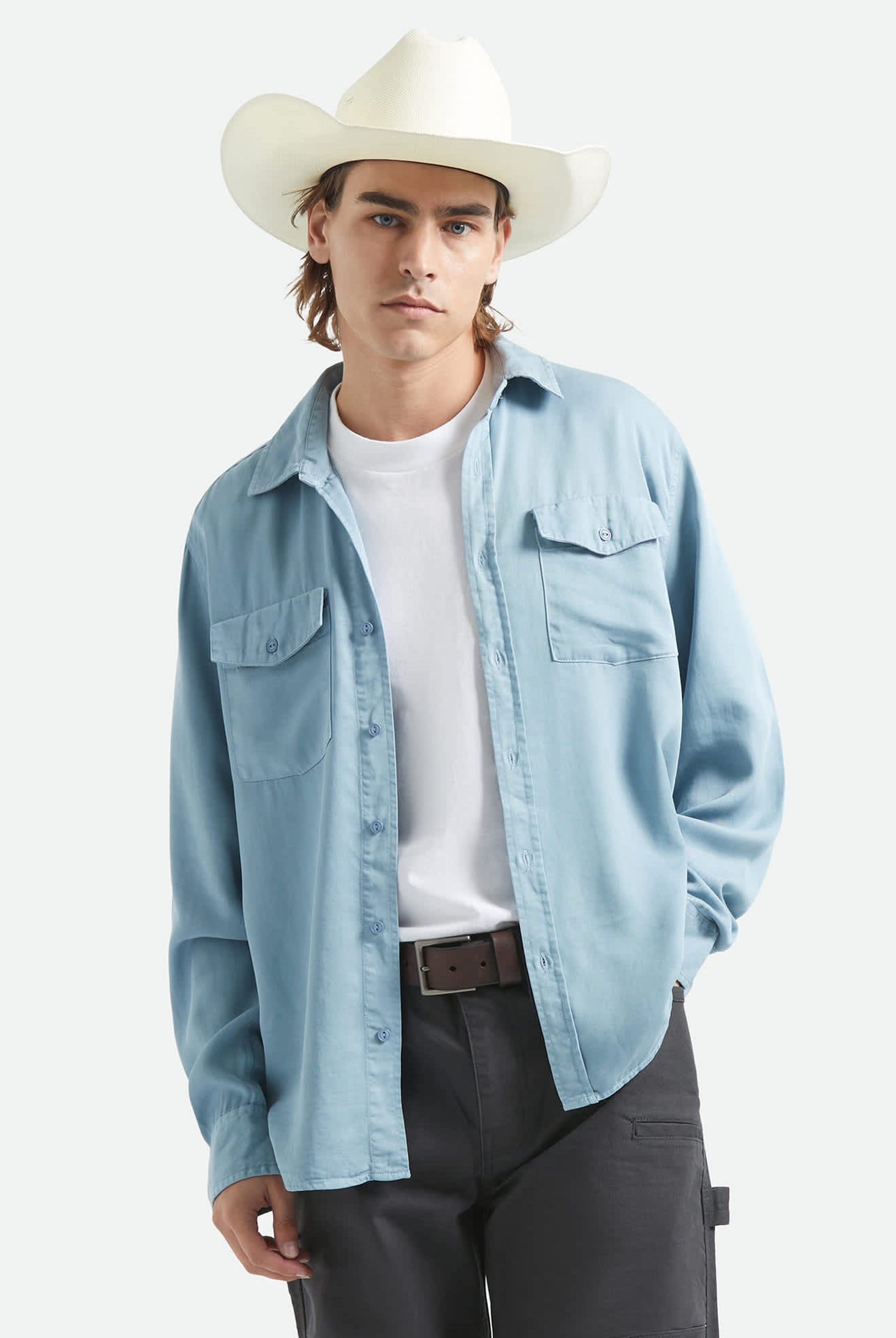 Men's Cool Comfort Wayne Long Sleeve Shirt in the color Dusty Blue - Men's Front View