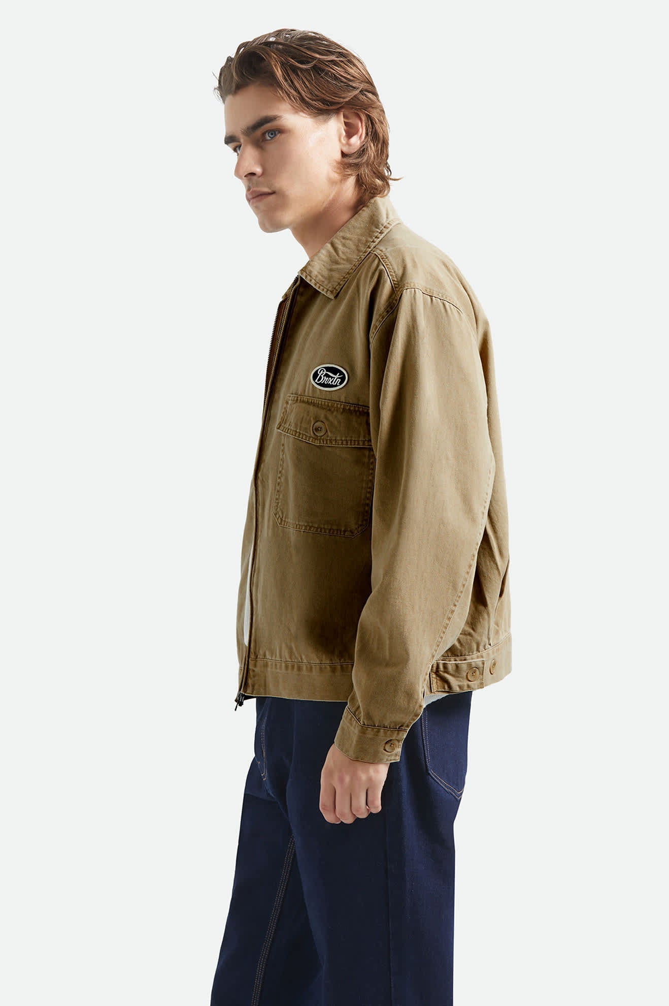 Men's Trademark Lightweight Garage Jacket in the color Washed Khaki - Men's Side View