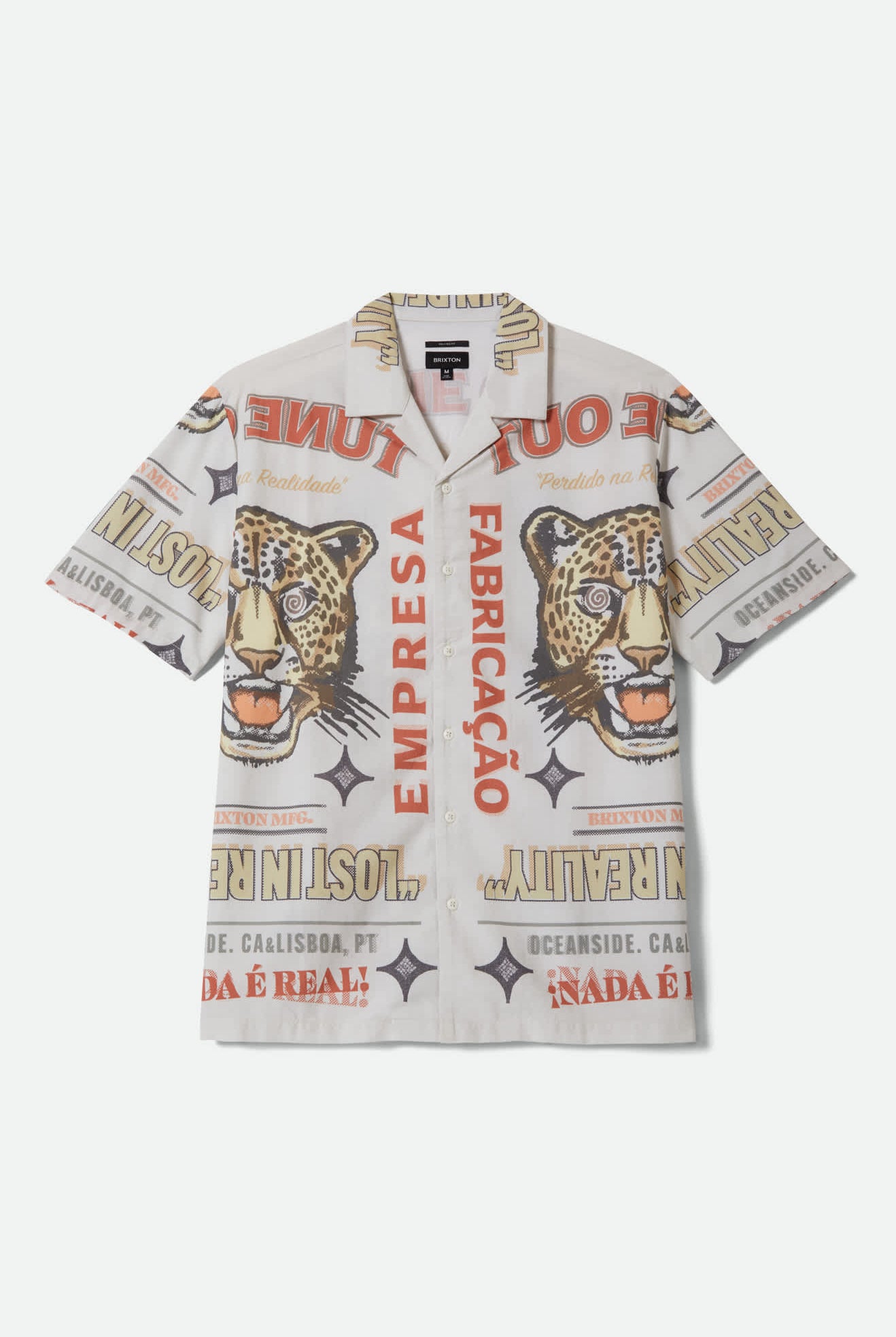 Men's Bunker Twisted Stripe Short Sleeve Camp Collar Shirt in the color Lost In Reality Print - Front Product View