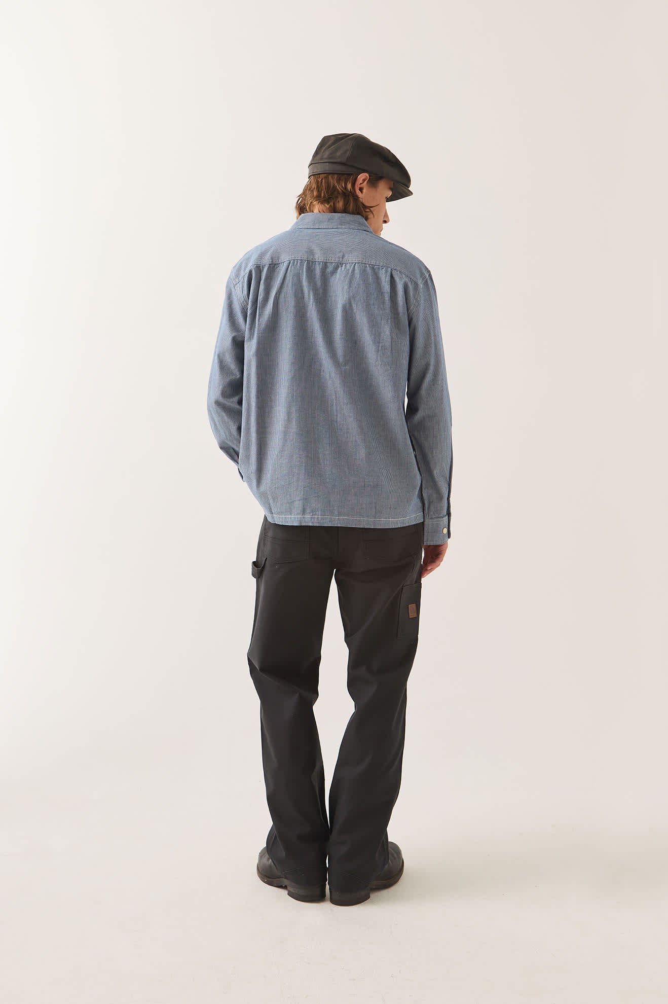 Men's Trademark Long Sleeve Shirt in the color Blue Chambray Micro Stripe - Men's Back View